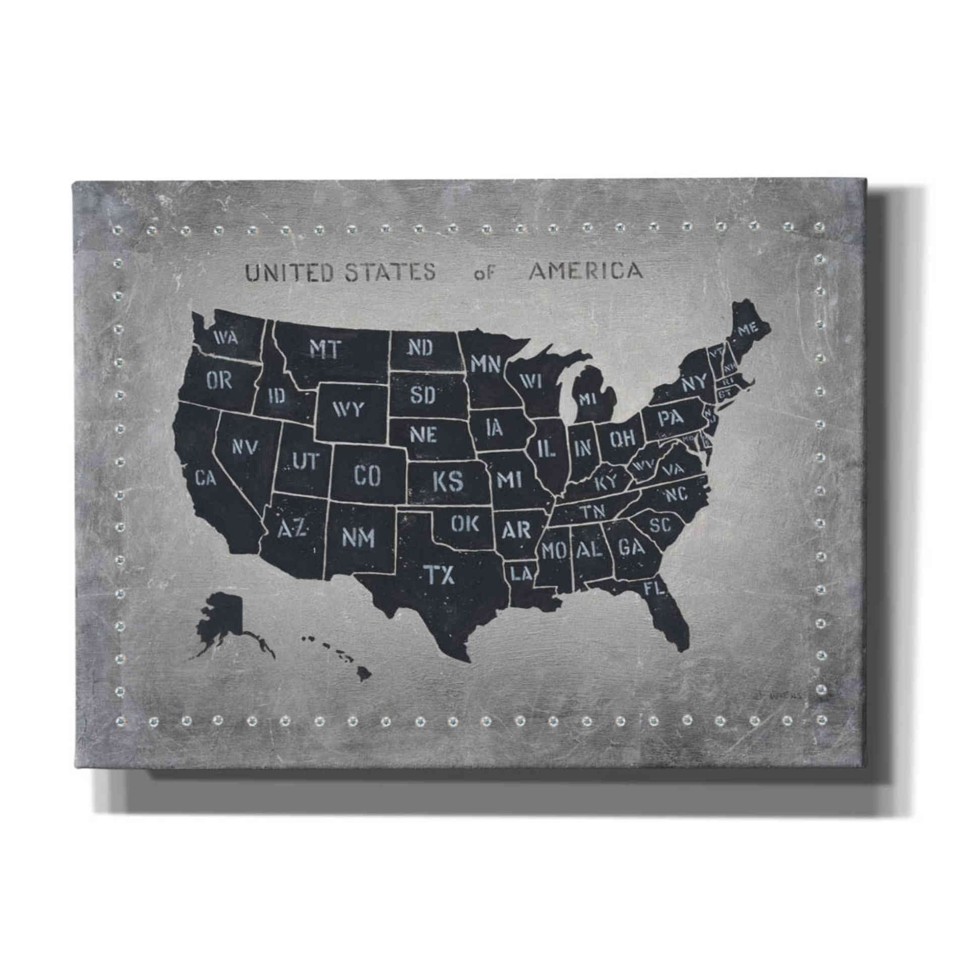 'Riveting USA Map' by James Wiens, Canvas Wall Art,16x12x1.1x0,26x18x1.1x0,34x26x1.74x0,54x40x1.74x0