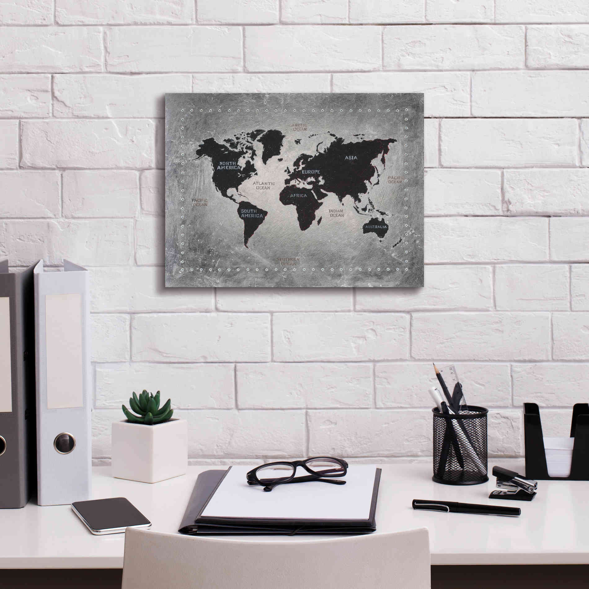 'Riveting World Map' by James Wiens, Canvas Wall Art,16 x 12