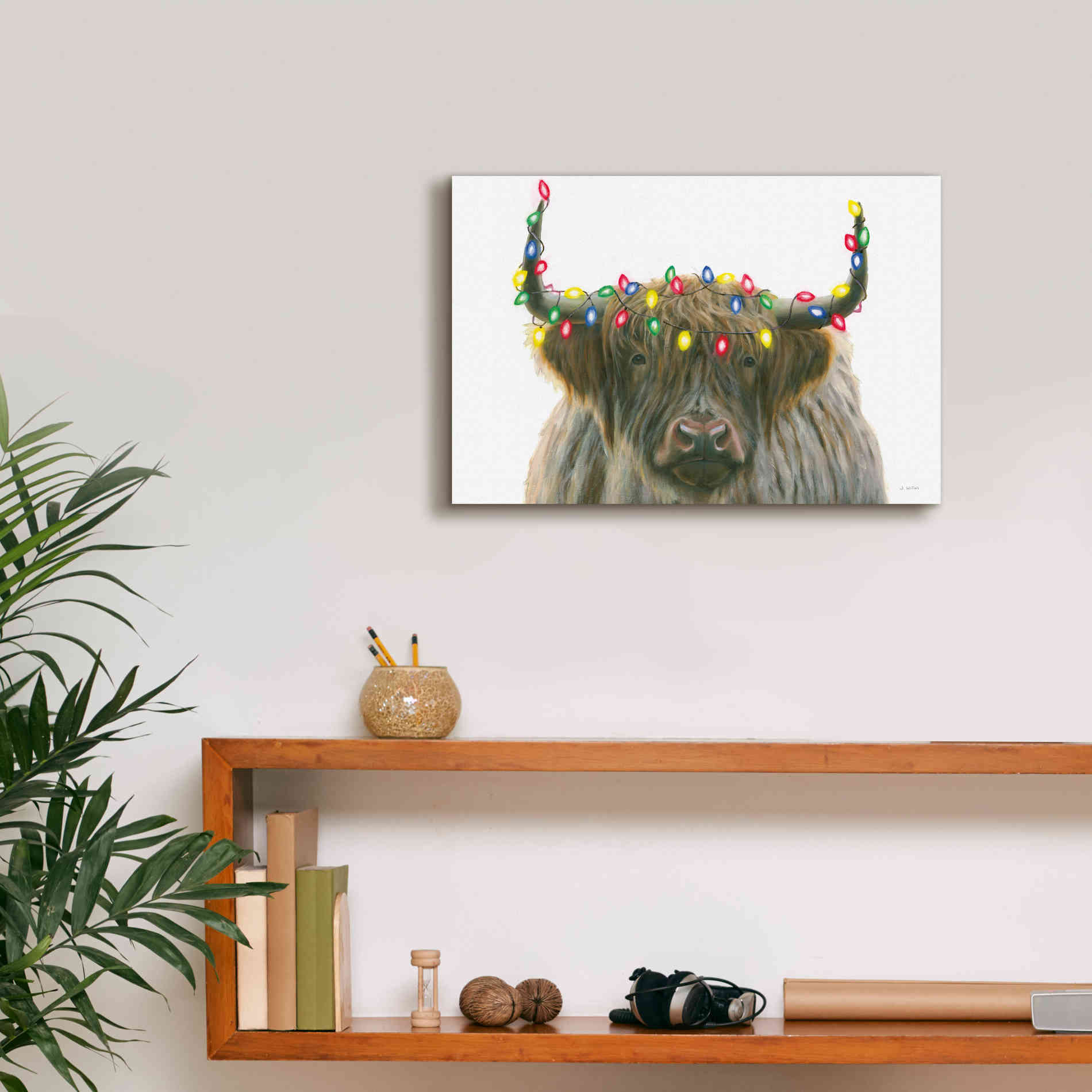 'Holiday Highlander' by James Wiens, Canvas Wall Art,18 x 12