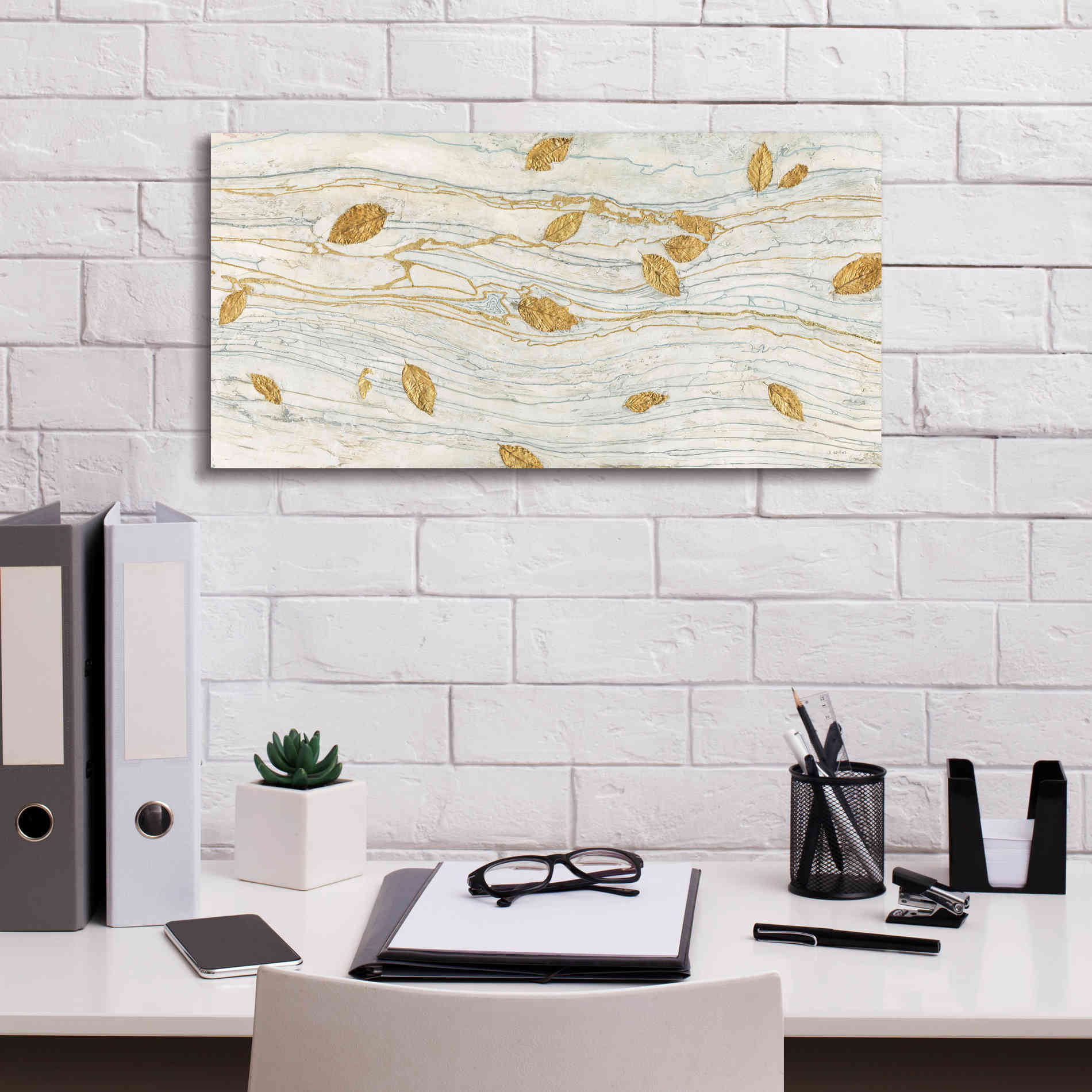 'Golden Fossil Leaves' by James Wiens, Canvas Wall Art,24 x 12