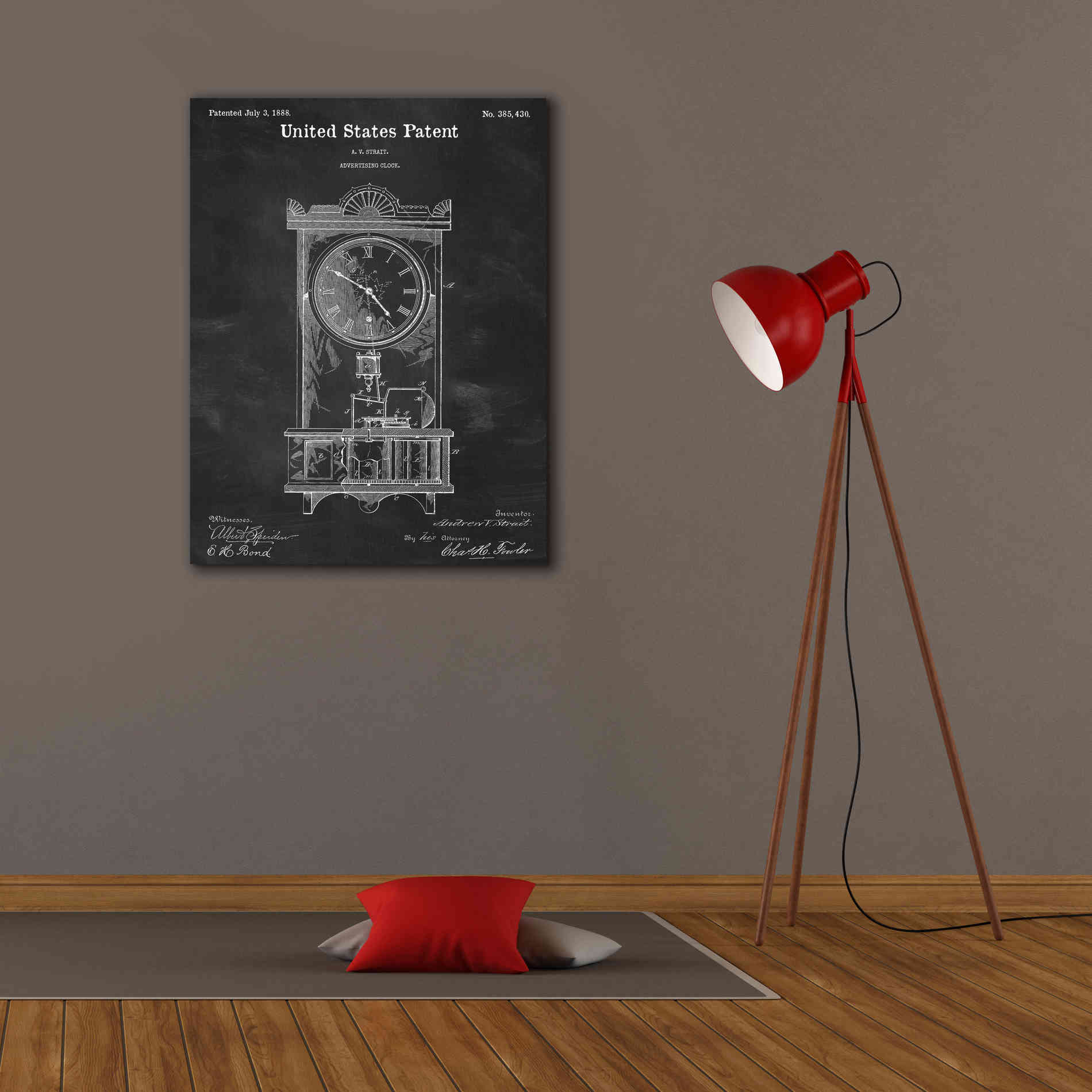 'Mantel Clock Blueprint Patent Chalkboard,' Canvas Wall Art,26 x 34