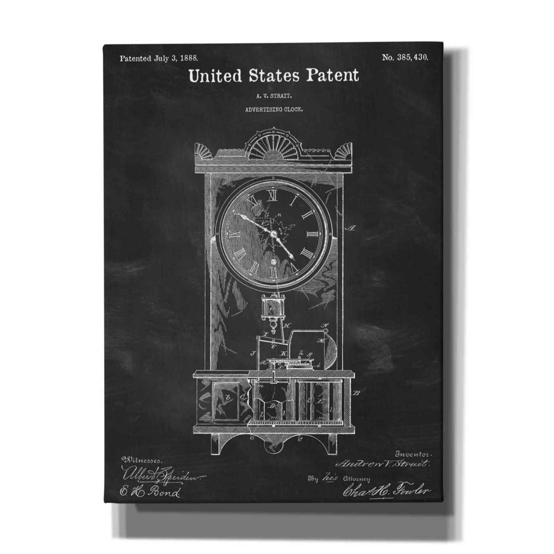 'Mantel Clock Blueprint Patent Chalkboard,' Canvas Wall Art,12x16x1.1x0,18x26x1.1x0,26x34x1.74x0,40x54x1.74x0