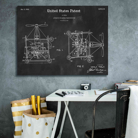 Image of 'Tesla Aerial Apparatus Blueprint Patent Chalkboard,' Canvas Wall Art,34 x 26