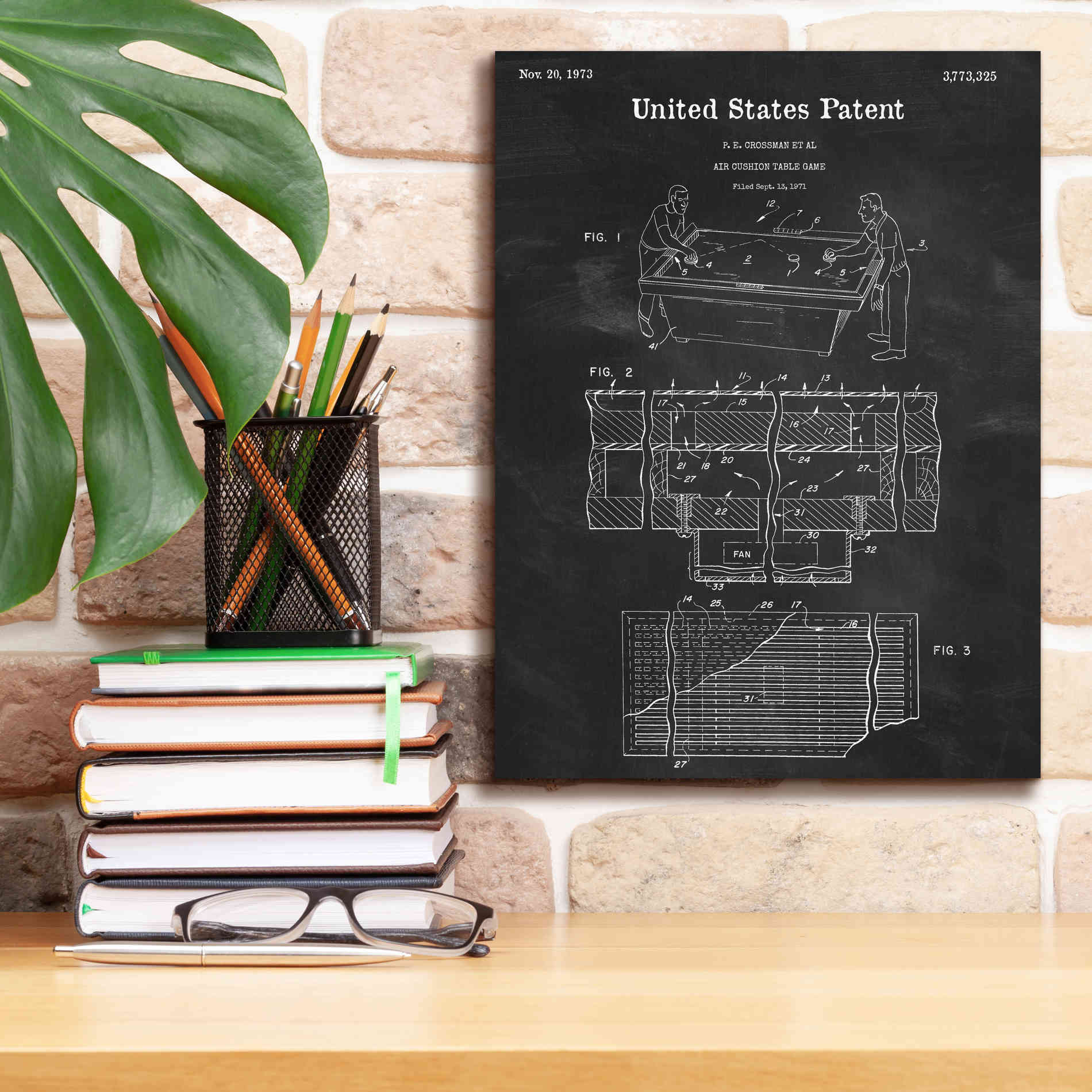 'Air Hockey Blueprint Patent Chalkboard,' Canvas Wall Art,12 x 16