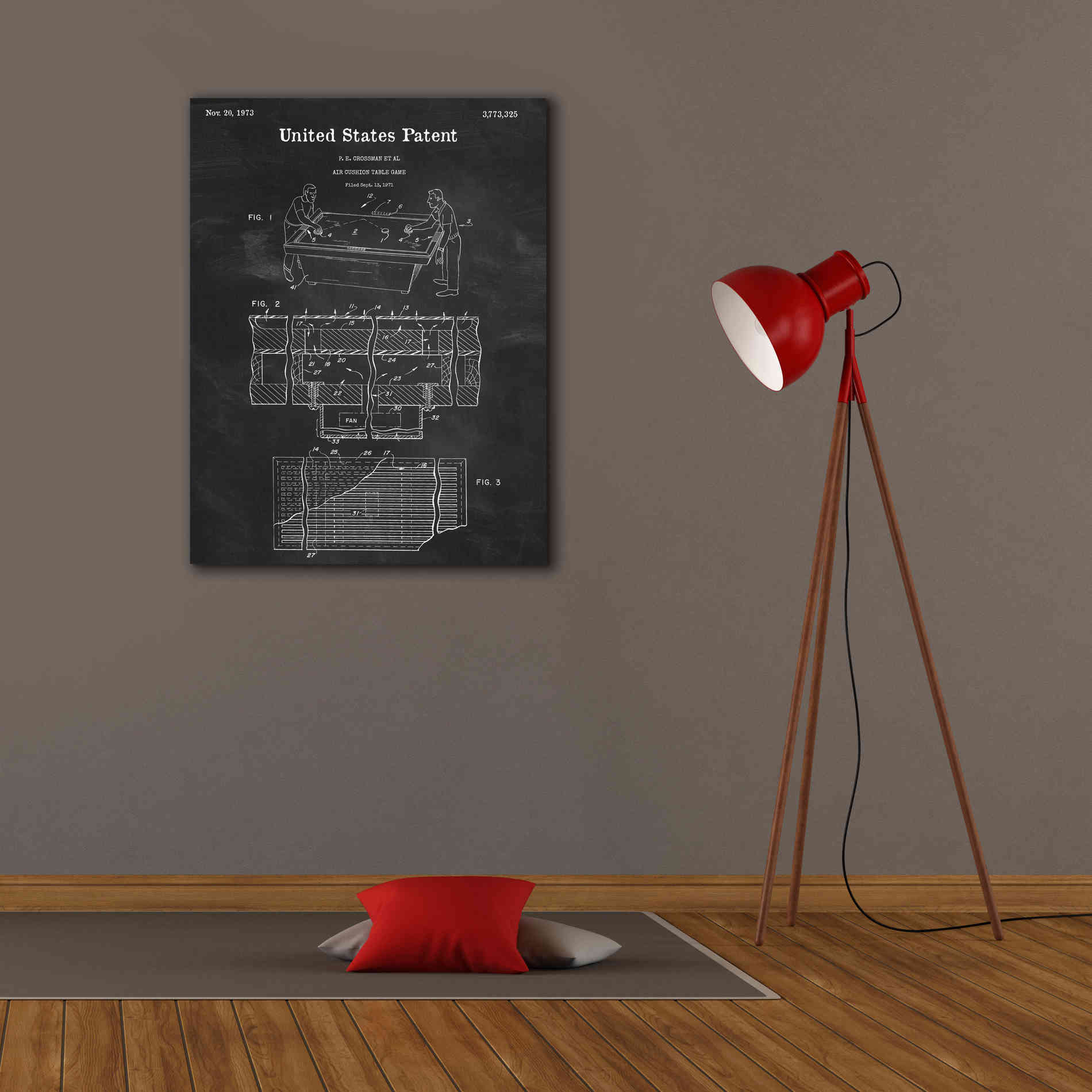 'Air Hockey Blueprint Patent Chalkboard,' Canvas Wall Art,26 x 34