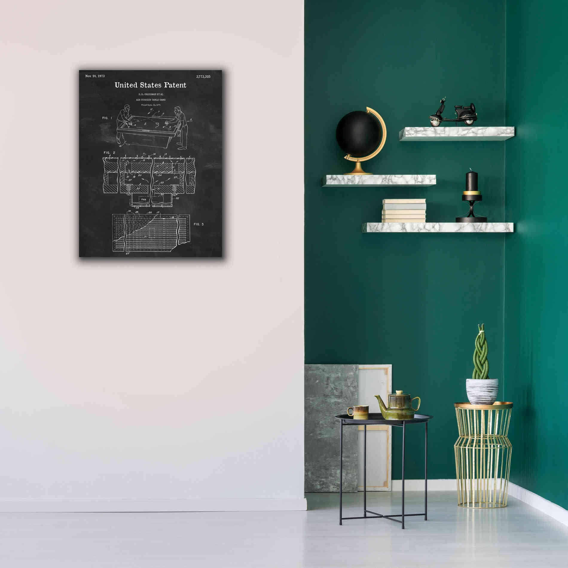 'Air Hockey Blueprint Patent Chalkboard,' Canvas Wall Art,26 x 34