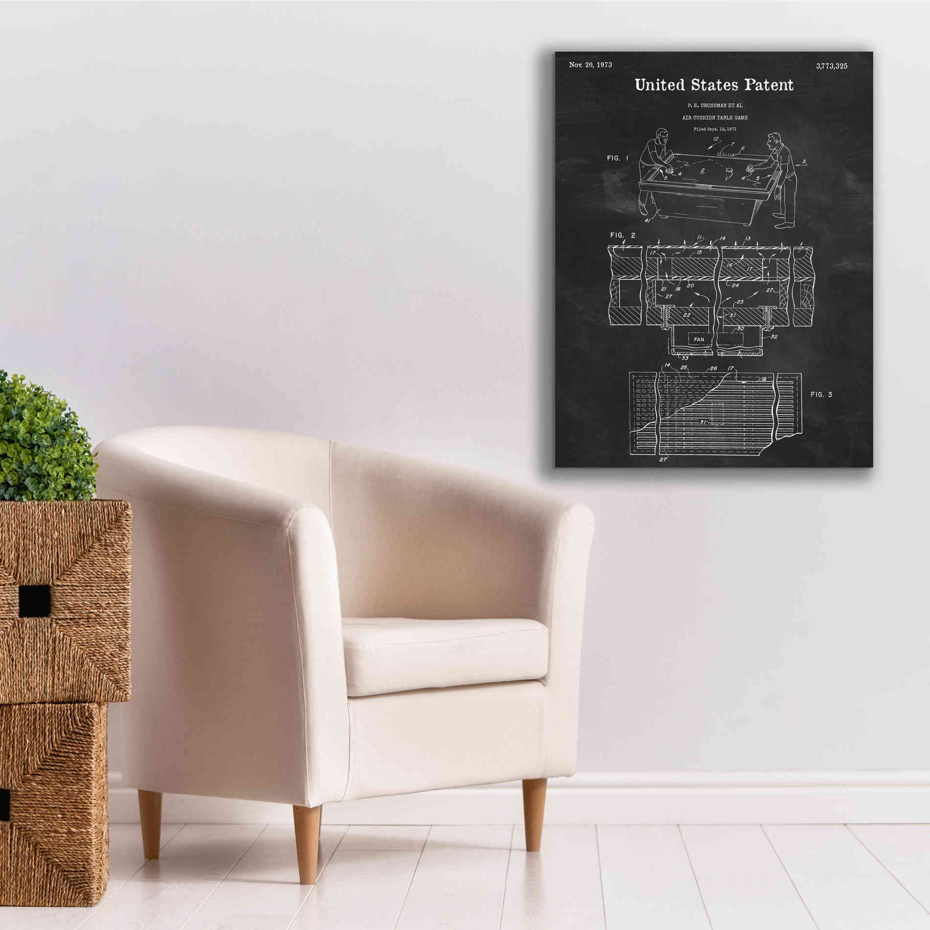 'Air Hockey Blueprint Patent Chalkboard,' Canvas Wall Art,26 x 34