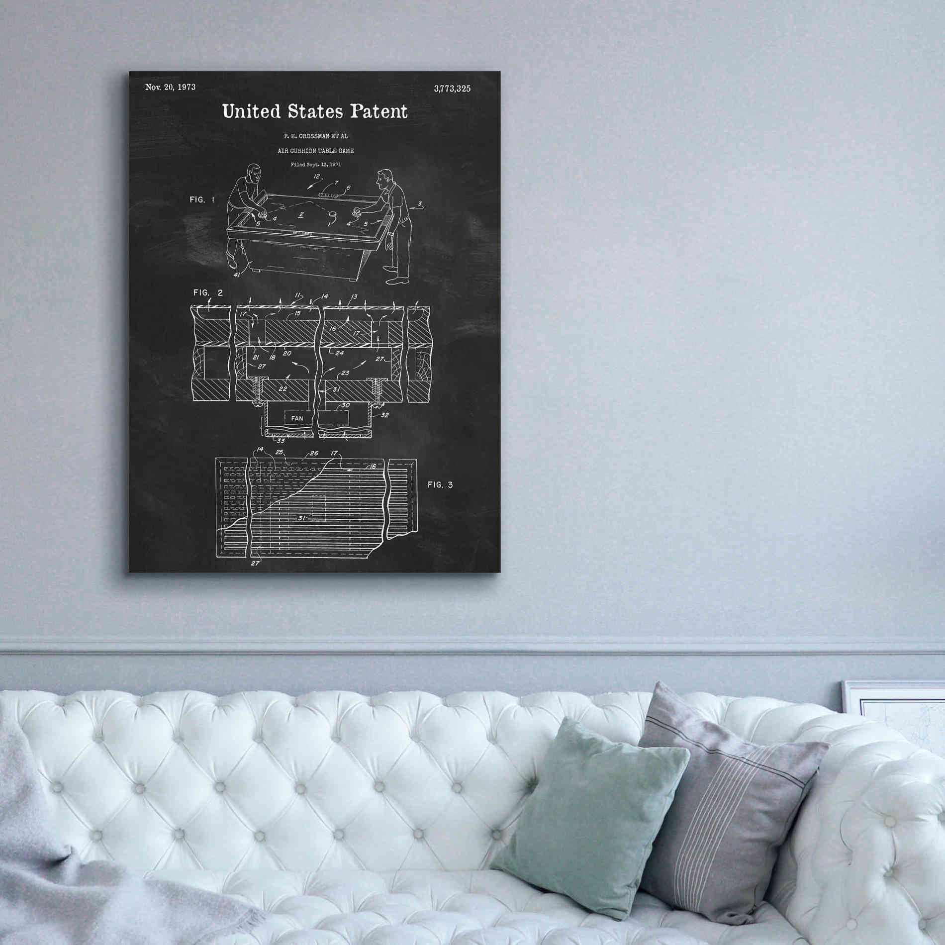 'Air Hockey Blueprint Patent Chalkboard,' Canvas Wall Art,40 x 54