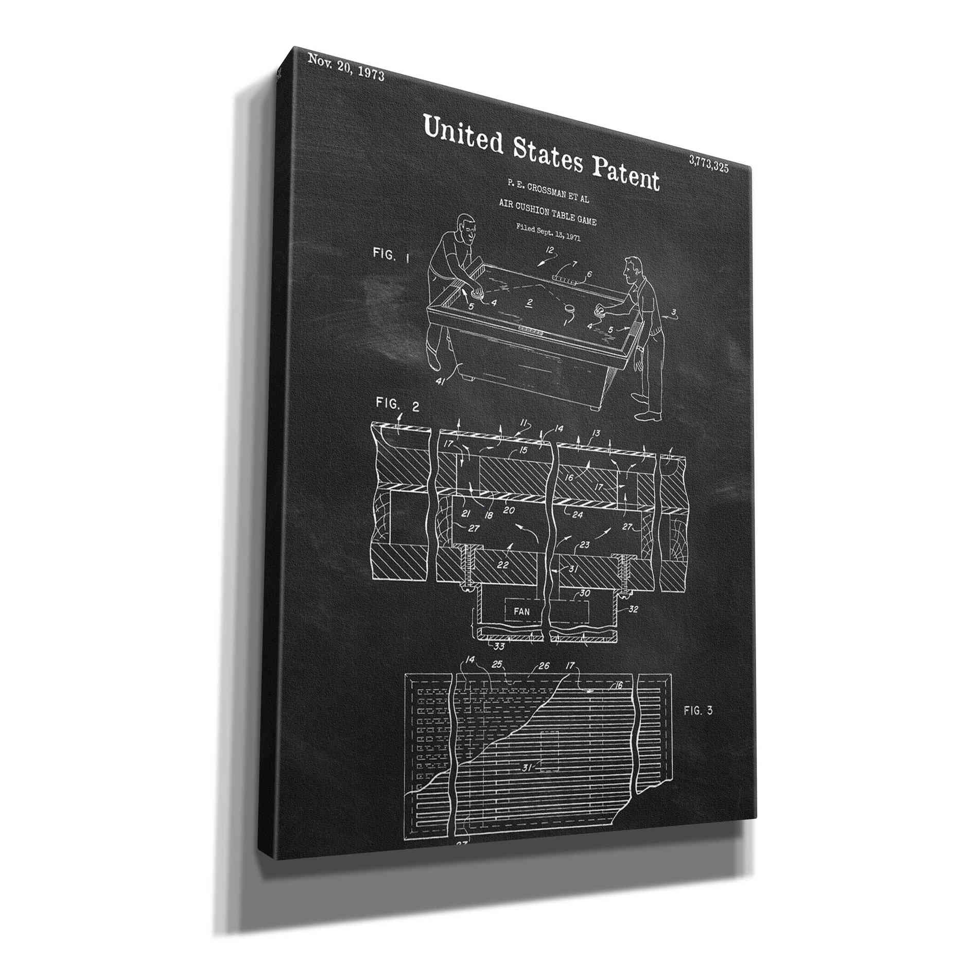 'Air Hockey Blueprint Patent Chalkboard,' Canvas Wall Art,12x16x1.1x0,18x26x1.1x0,26x34x1.74x0,40x54x1.74x0