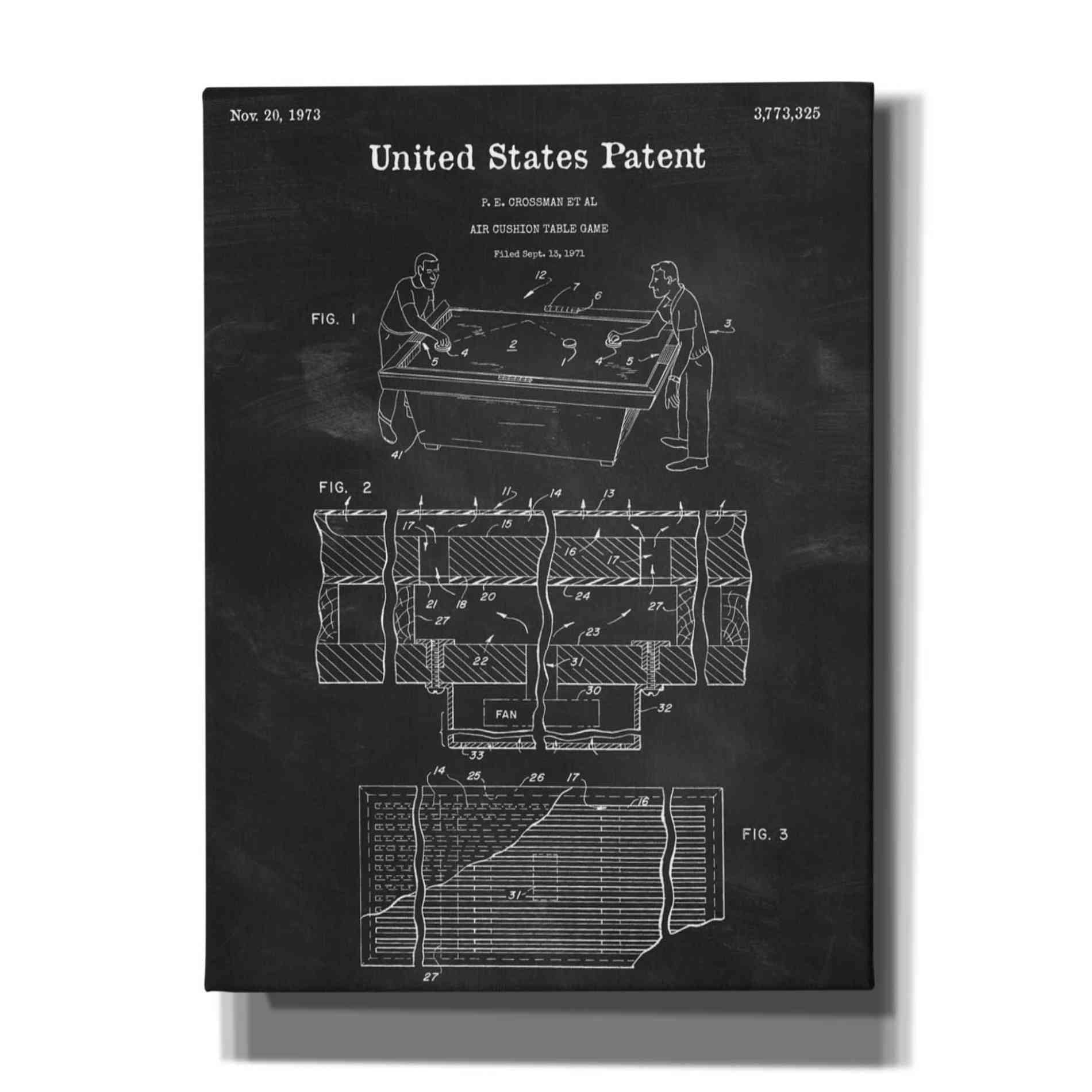 'Air Hockey Blueprint Patent Chalkboard,' Canvas Wall Art,12x16x1.1x0,18x26x1.1x0,26x34x1.74x0,40x54x1.74x0