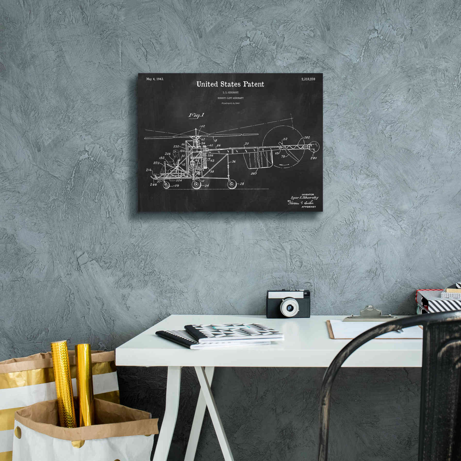 'Direct-Lift Aircraft Blueprint Patent Chalkboard,' Canvas Wall Art,16 x 12