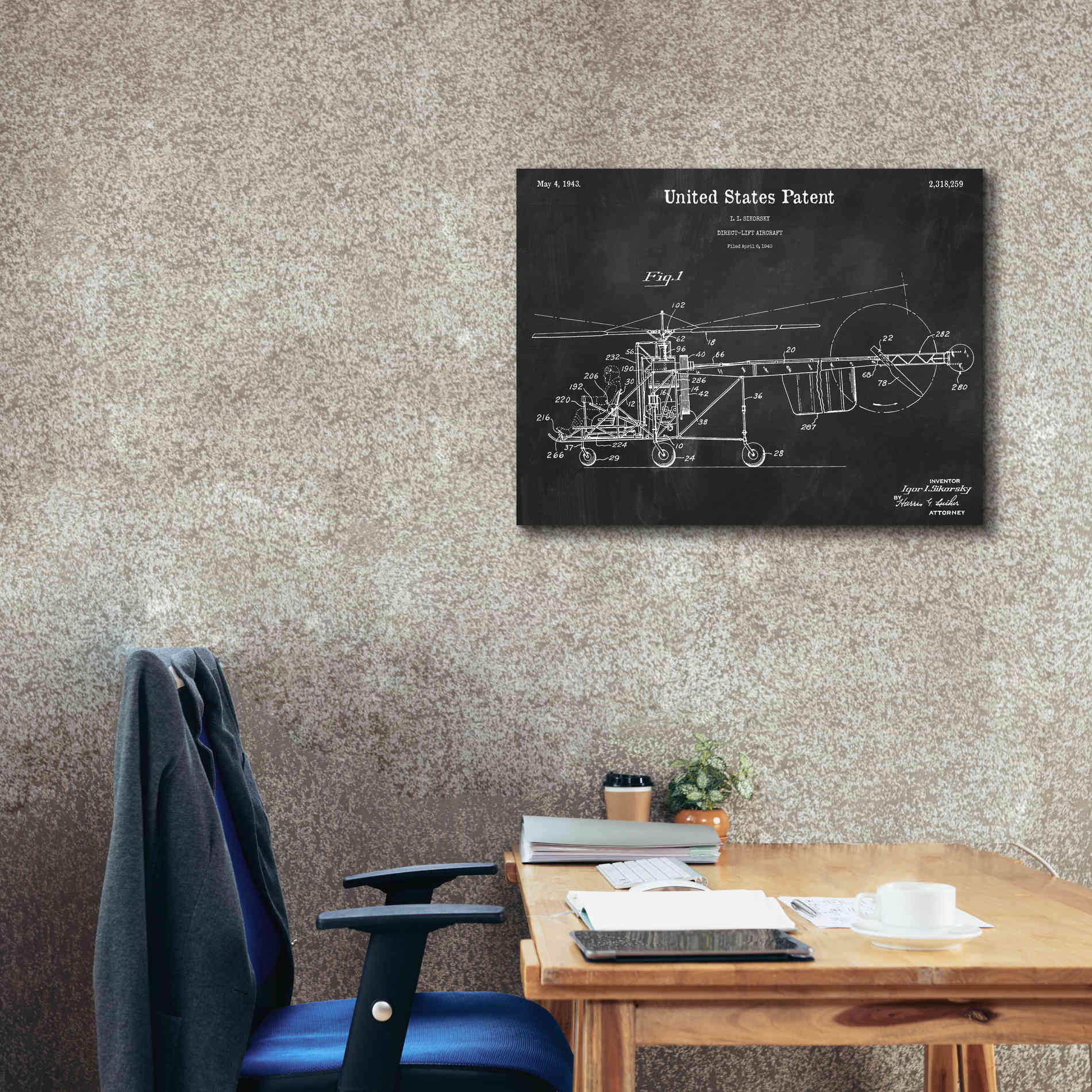 'Direct-Lift Aircraft Blueprint Patent Chalkboard,' Canvas Wall Art,34 x 26