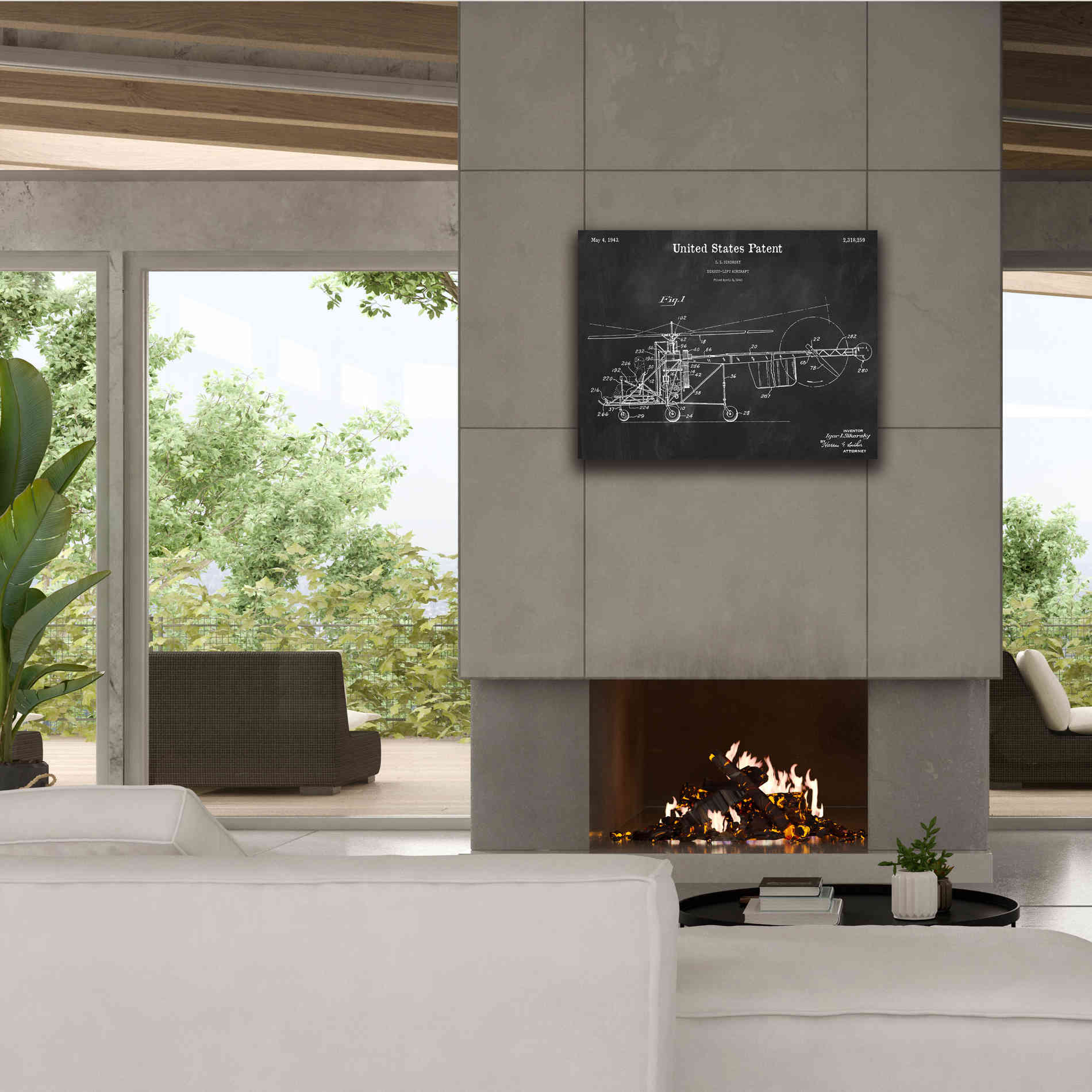 'Direct-Lift Aircraft Blueprint Patent Chalkboard,' Canvas Wall Art,34 x 26