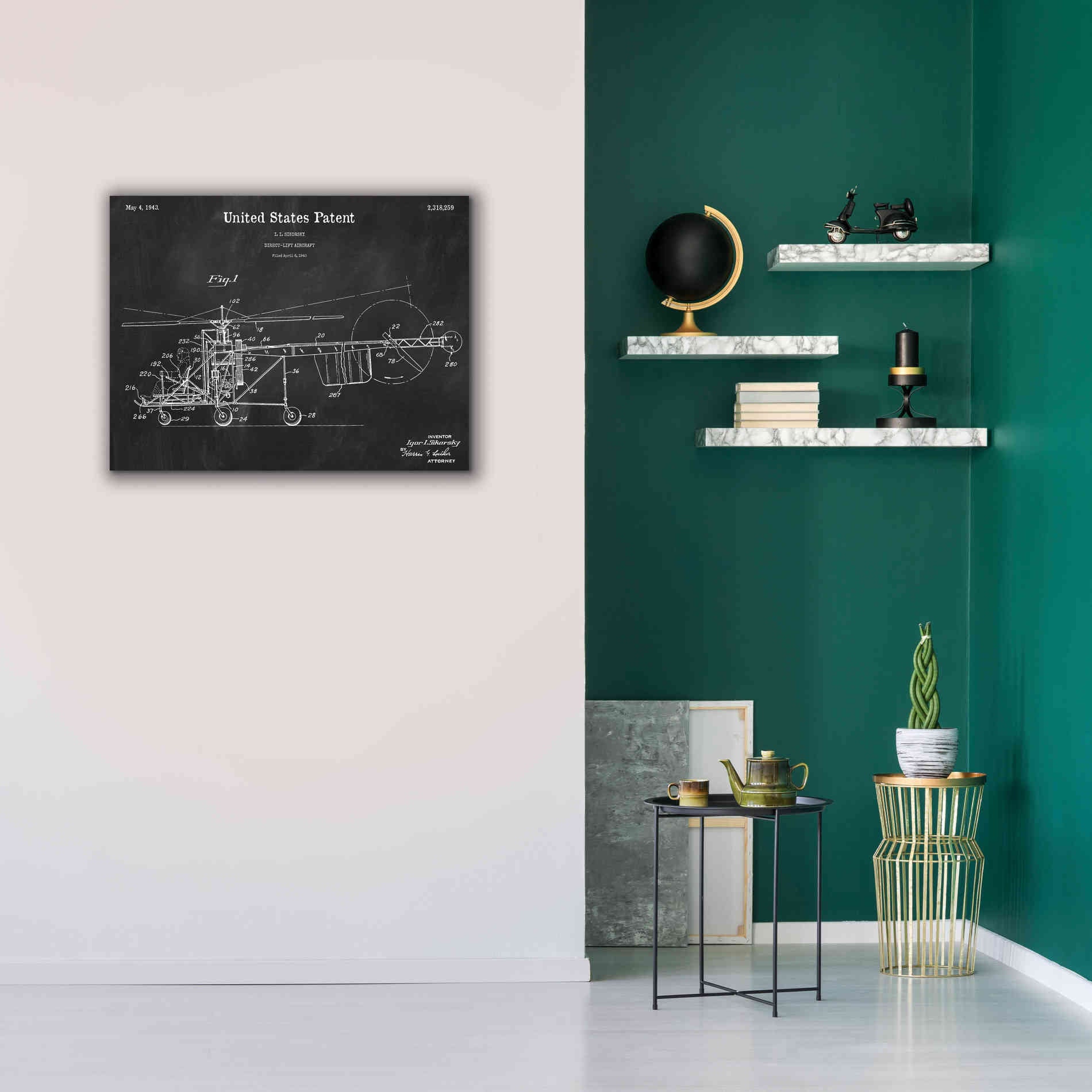 'Direct-Lift Aircraft Blueprint Patent Chalkboard,' Canvas Wall Art,34 x 26