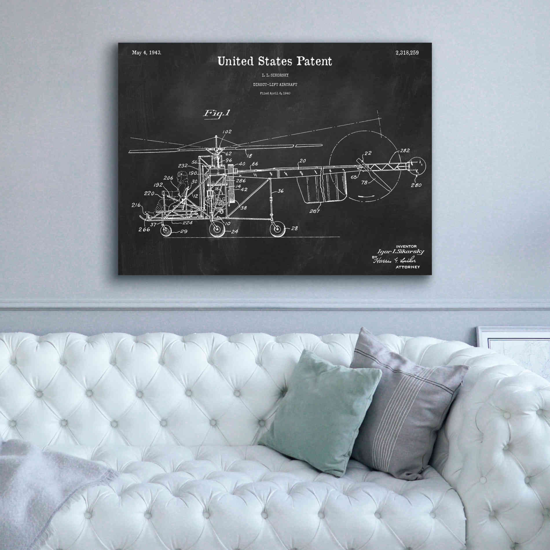 'Direct-Lift Aircraft Blueprint Patent Chalkboard,' Canvas Wall Art,54 x 40