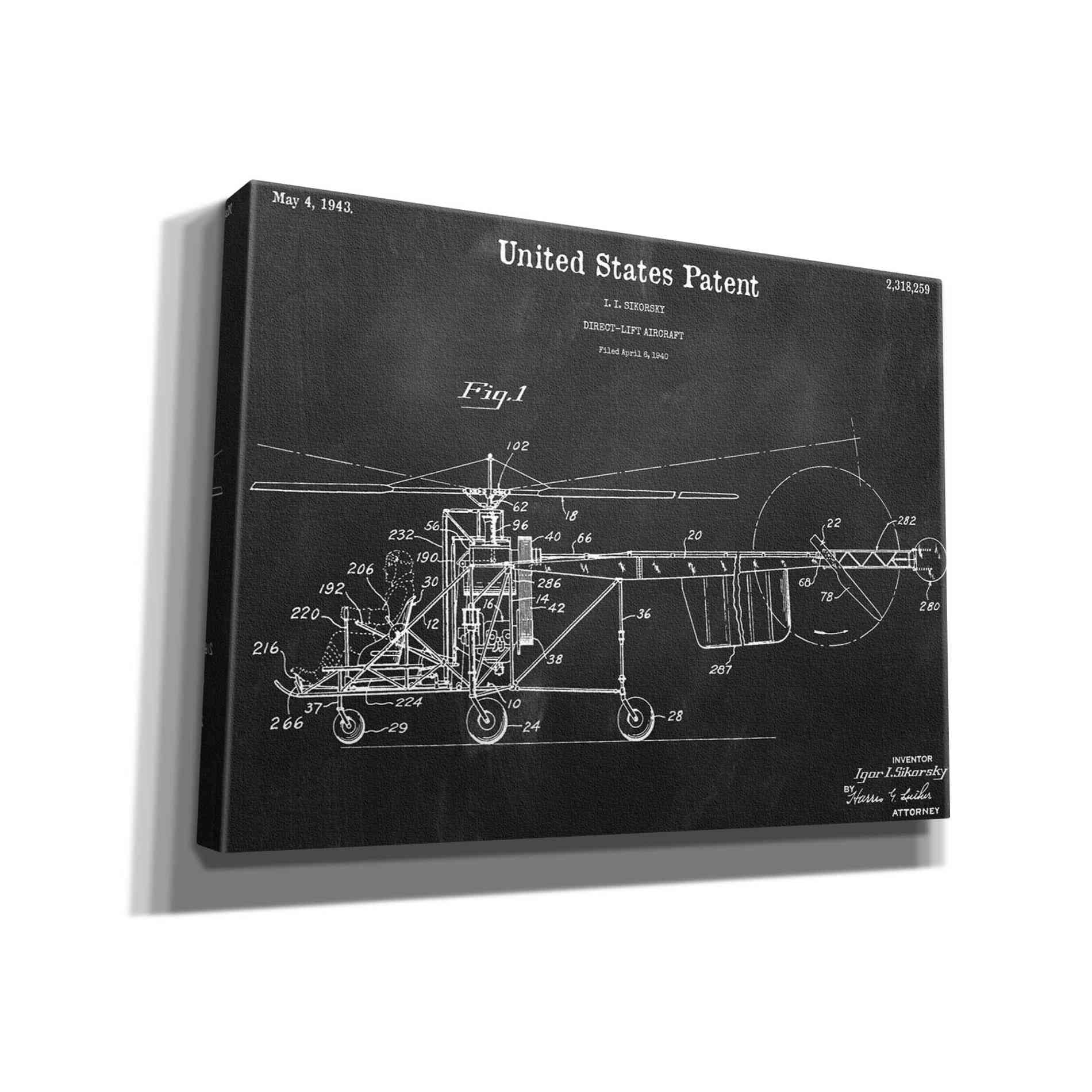 'Direct-Lift Aircraft Blueprint Patent Chalkboard,' Canvas Wall Art,16x12x1.1x0,26x18x1.1x0,34x26x1.74x0,54x40x1.74x0