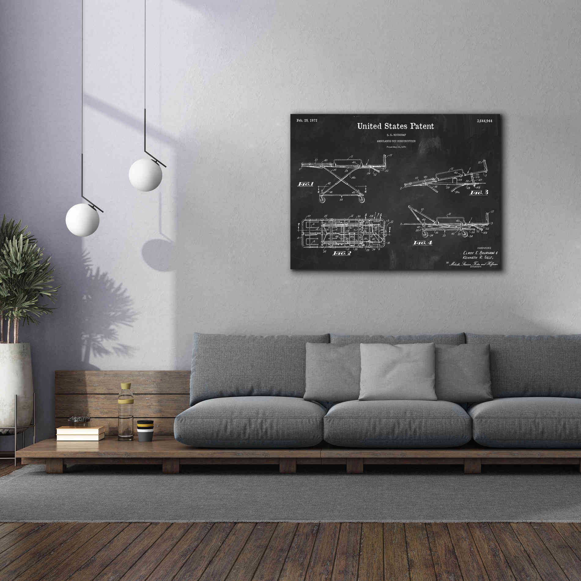 'EMT Stretcher Blueprint Patent Chalkboard,' Canvas Wall Art,54 x 40