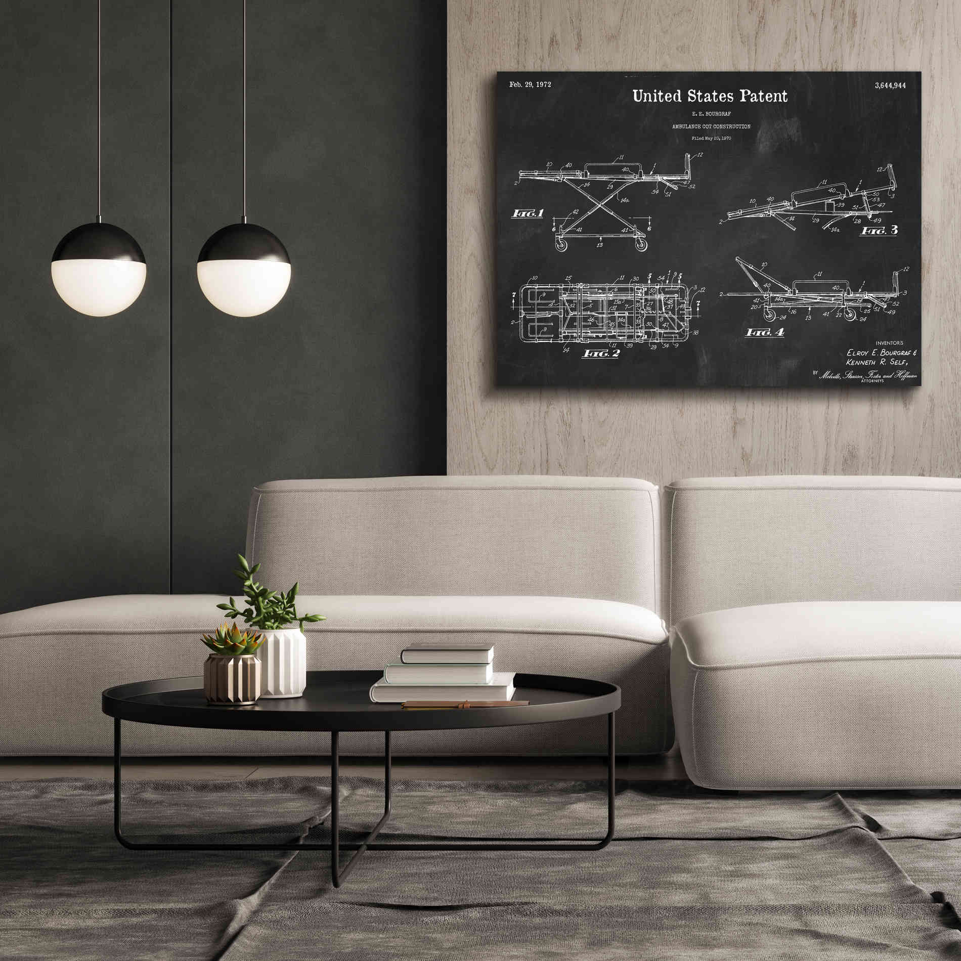 'EMT Stretcher Blueprint Patent Chalkboard,' Canvas Wall Art,54 x 40