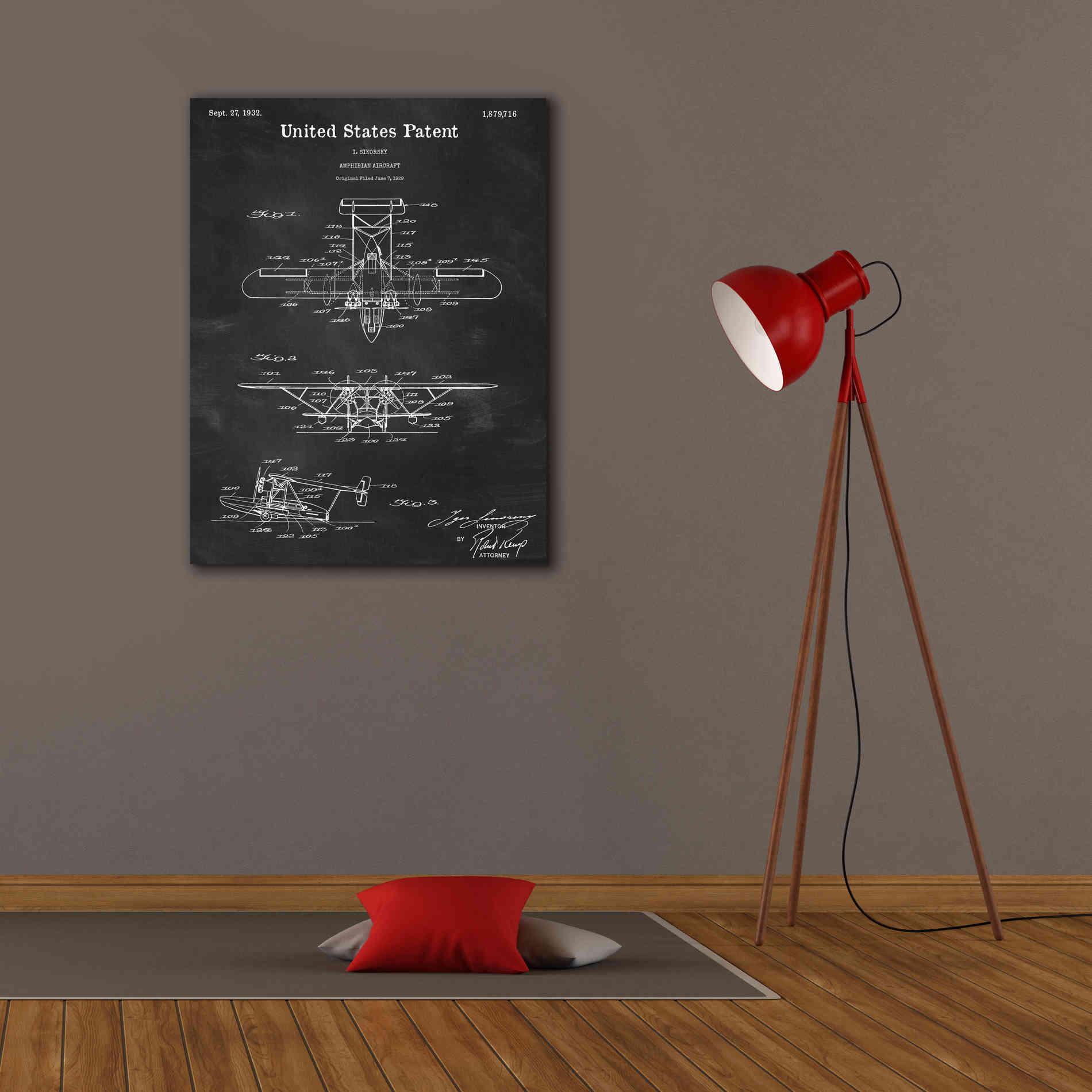 'Amphibian Aircraft Blueprint Patent Chalkboard,' Canvas Wall Art,26 x 34