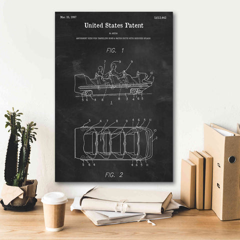 Image of 'Water Coaster Ride Blueprint Patent Chalkboard,' Canvas Wall Art,18 x 26