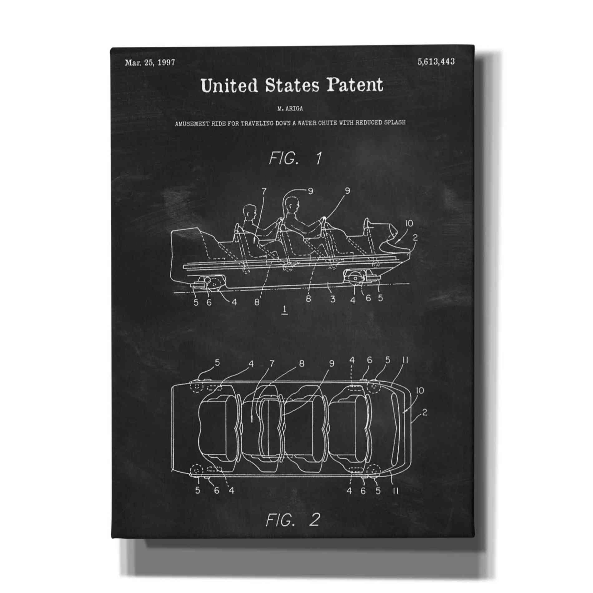 'Water Coaster Ride Blueprint Patent Chalkboard,' Canvas Wall Art,12x16x1.1x0,18x26x1.1x0,26x34x1.74x0,40x54x1.74x0