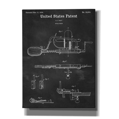 Image of 'Apple Parer Blueprint Patent Chalkboard,' Canvas Wall Art,12x16x1.1x0,18x26x1.1x0,26x34x1.74x0,40x54x1.74x0
