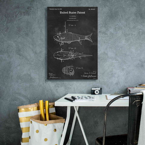 Image of 'Fish Bait Blueprint Patent Chalkboard,' Canvas Wall Art,18 x 26