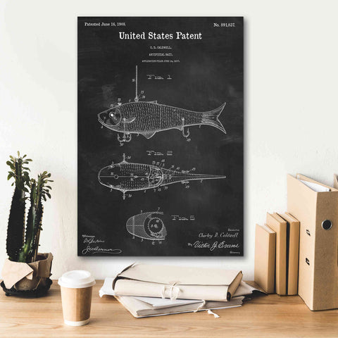 Image of 'Fish Bait Blueprint Patent Chalkboard,' Canvas Wall Art,18 x 26
