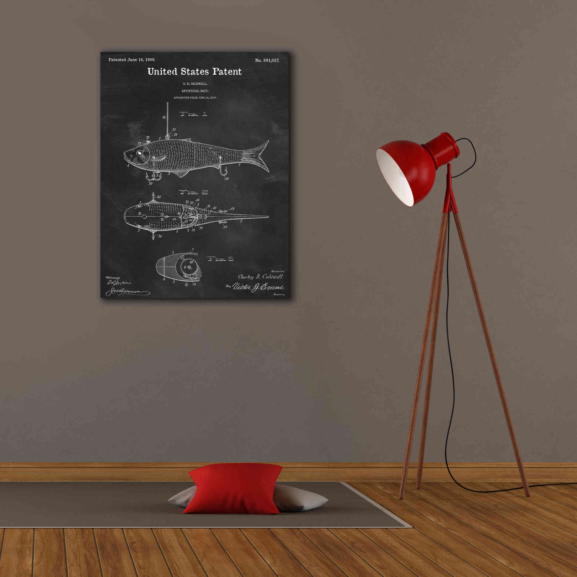 'Fish Bait Blueprint Patent Chalkboard,' Canvas Wall Art,26 x 34