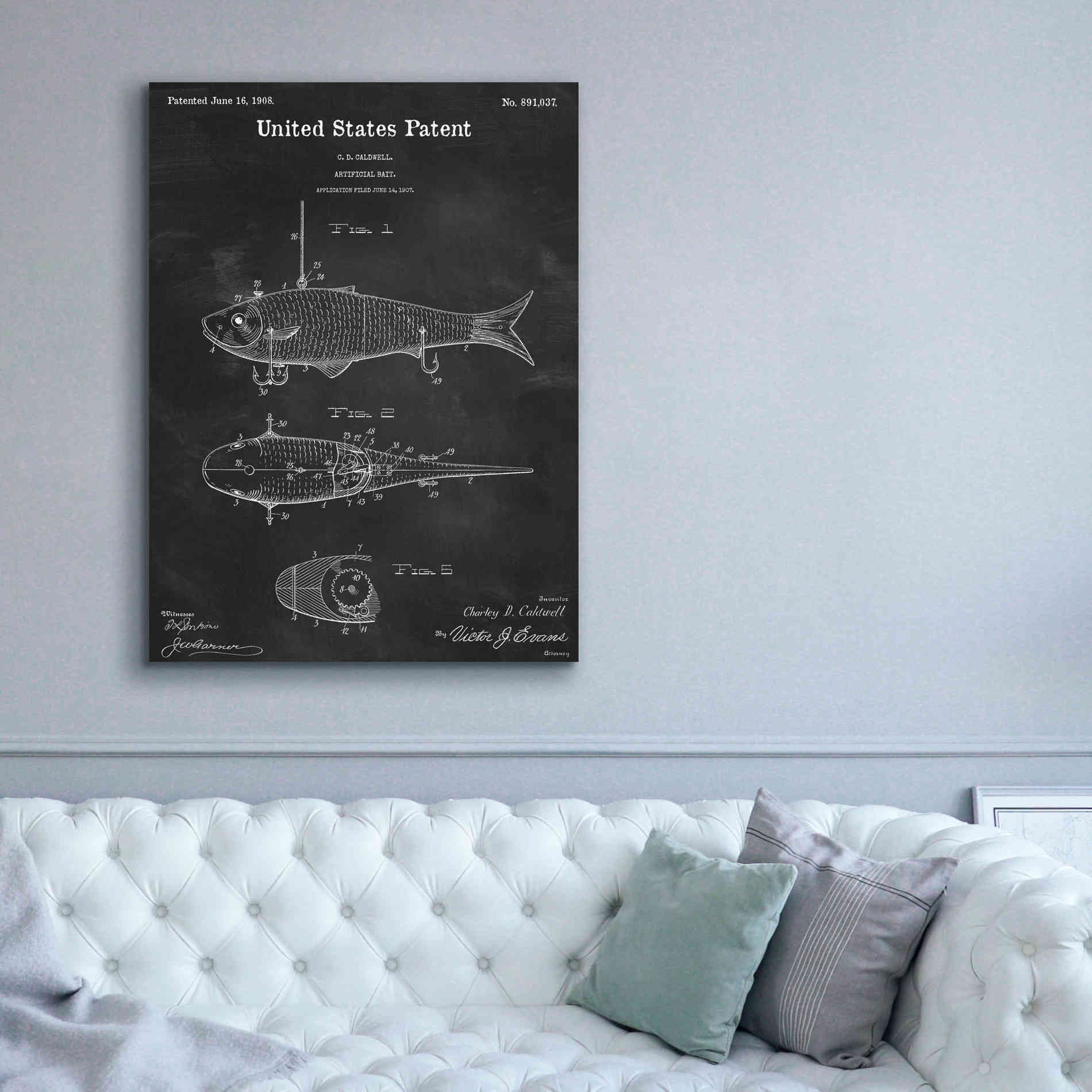 'Fish Bait Blueprint Patent Chalkboard,' Canvas Wall Art,40 x 54