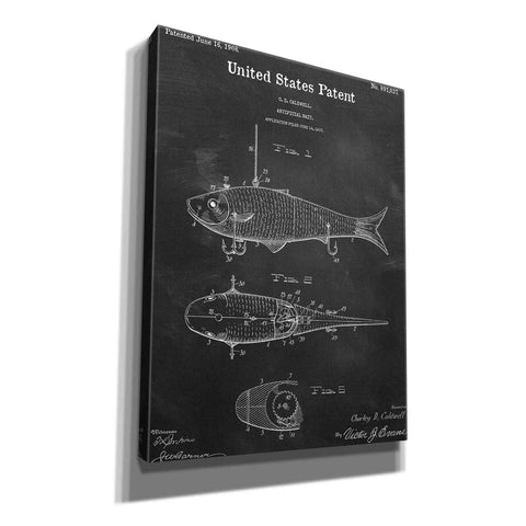 Image of 'Fish Bait Blueprint Patent Chalkboard,' Canvas Wall Art,12x16x1.1x0,18x26x1.1x0,26x34x1.74x0,40x54x1.74x0