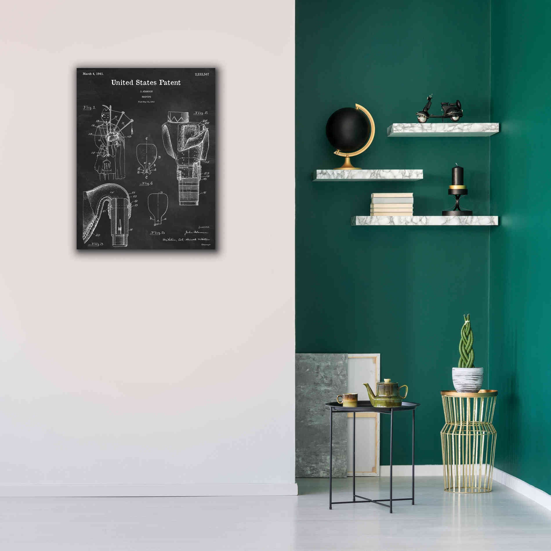 'Bagpipe Blueprint Patent Chalkboard,' Canvas Wall Art,26 x 34