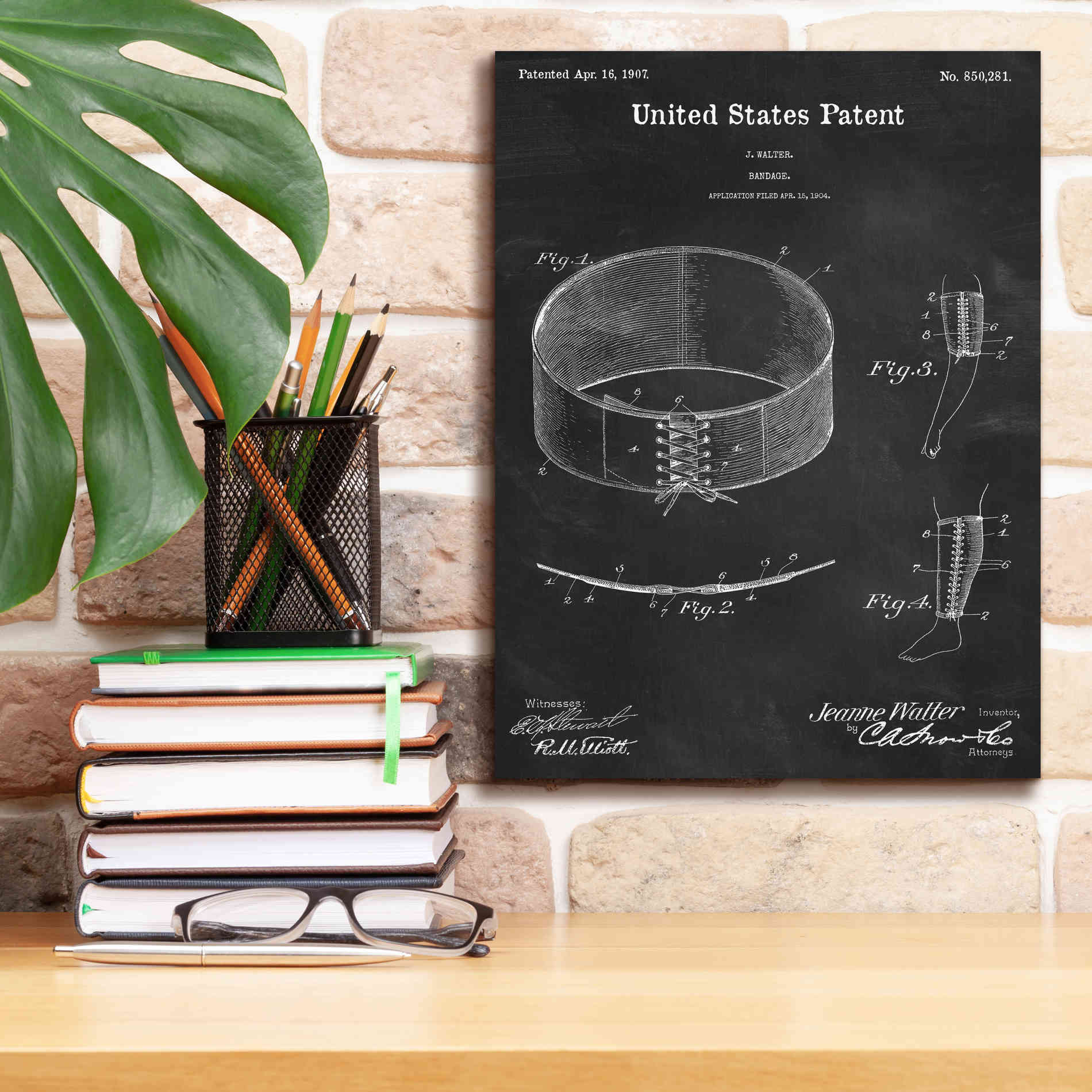 'Bandage Blueprint Patent Chalkboard,' Canvas Wall Art,12 x 16