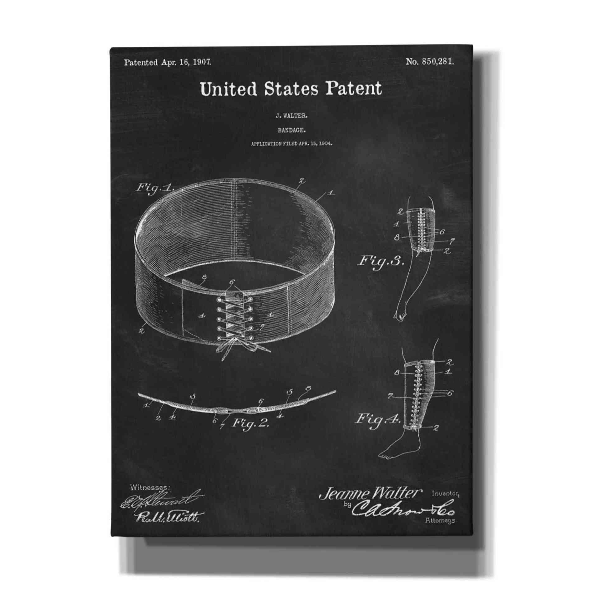 'Bandage Blueprint Patent Chalkboard,' Canvas Wall Art,12x16x1.1x0,18x26x1.1x0,26x34x1.74x0,40x54x1.74x0