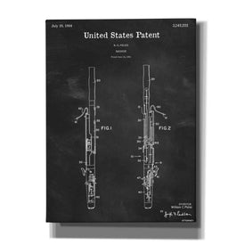 'Bassoon Blueprint Patent Chalkboard,' Canvas Wall Art,12x16x1.1x0,18x26x1.1x0,26x34x1.74x0,40x54x1.74x0