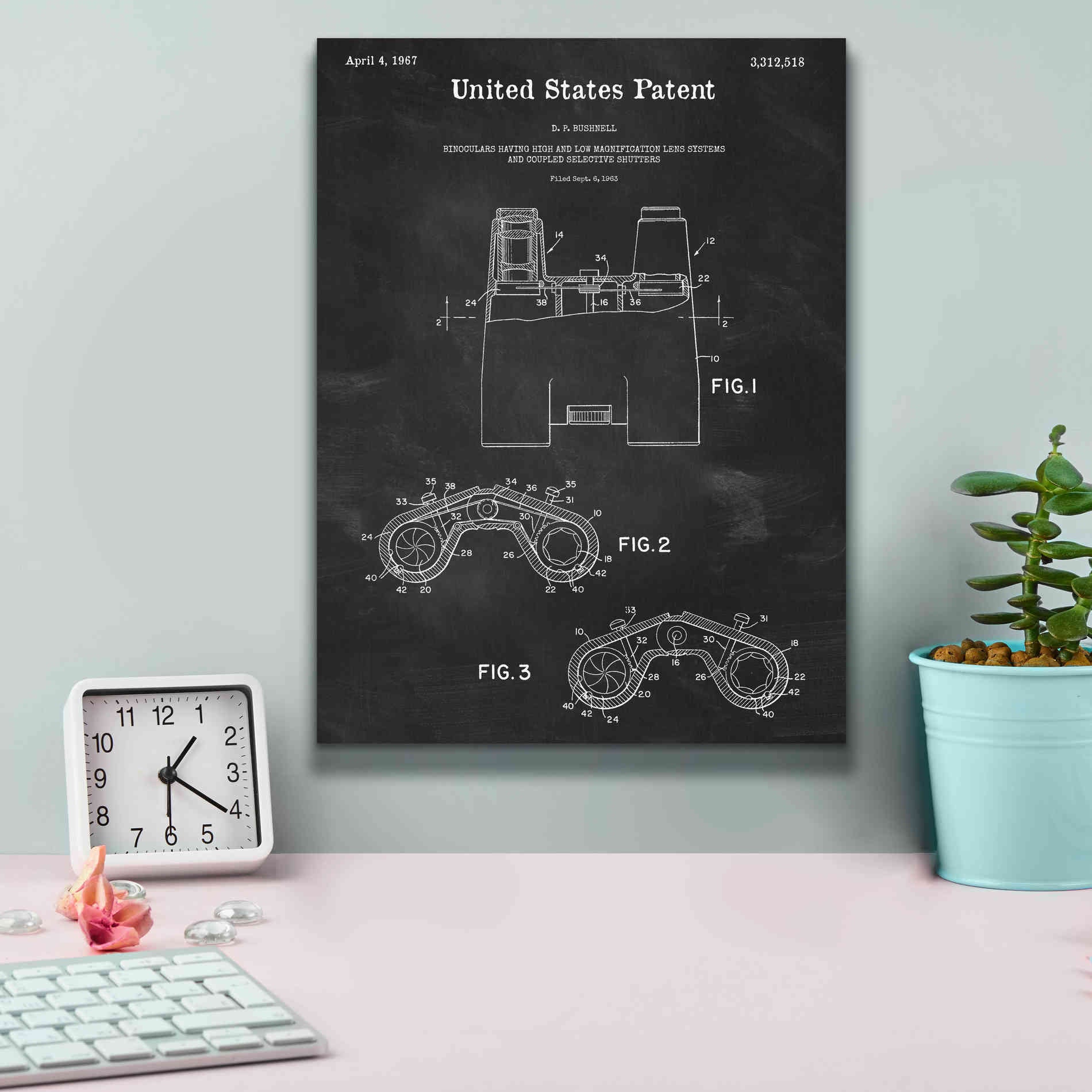 'Binoculars Blueprint Patent Chalkboard,' Canvas Wall Art,12 x 16