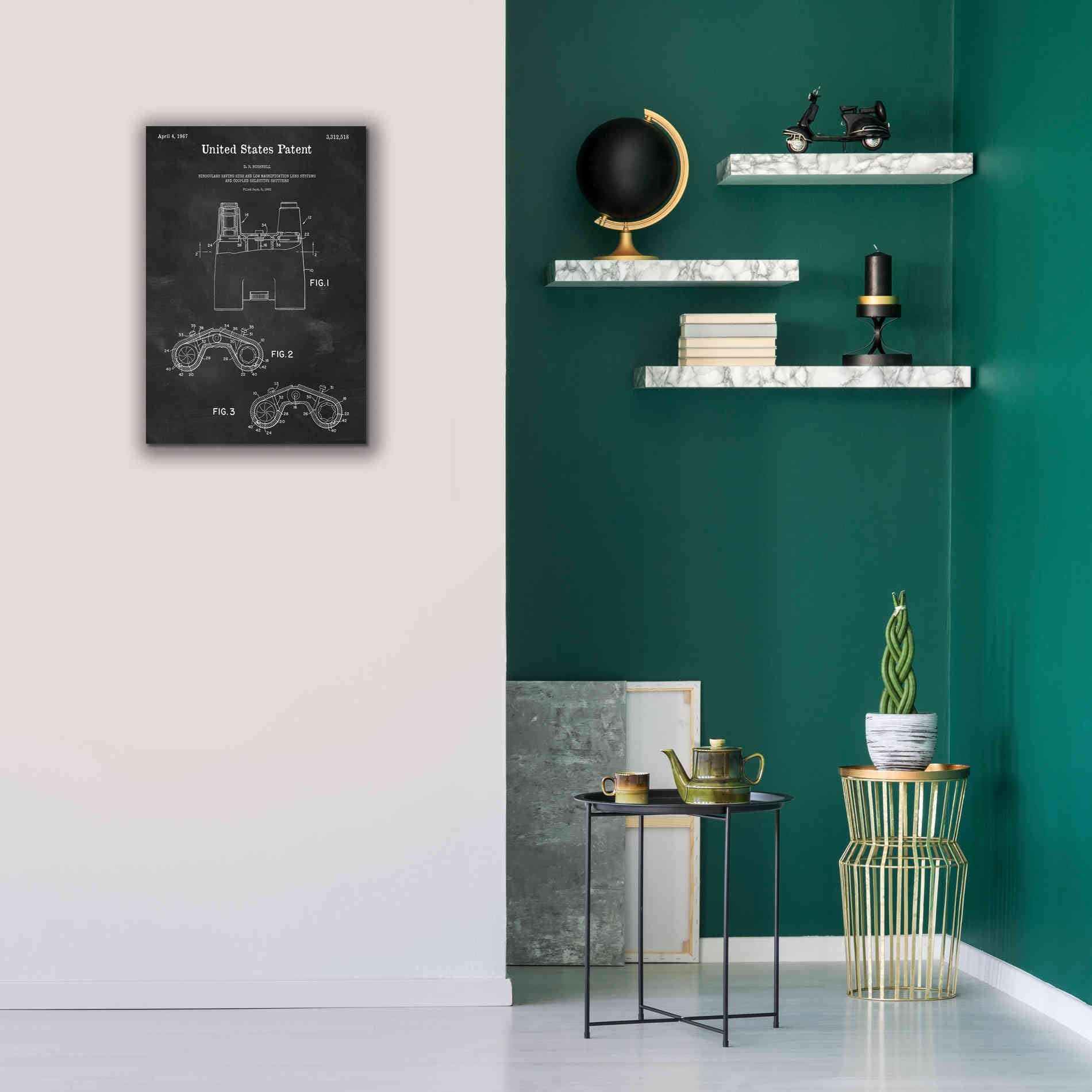 'Binoculars Blueprint Patent Chalkboard,' Canvas Wall Art,18 x 26