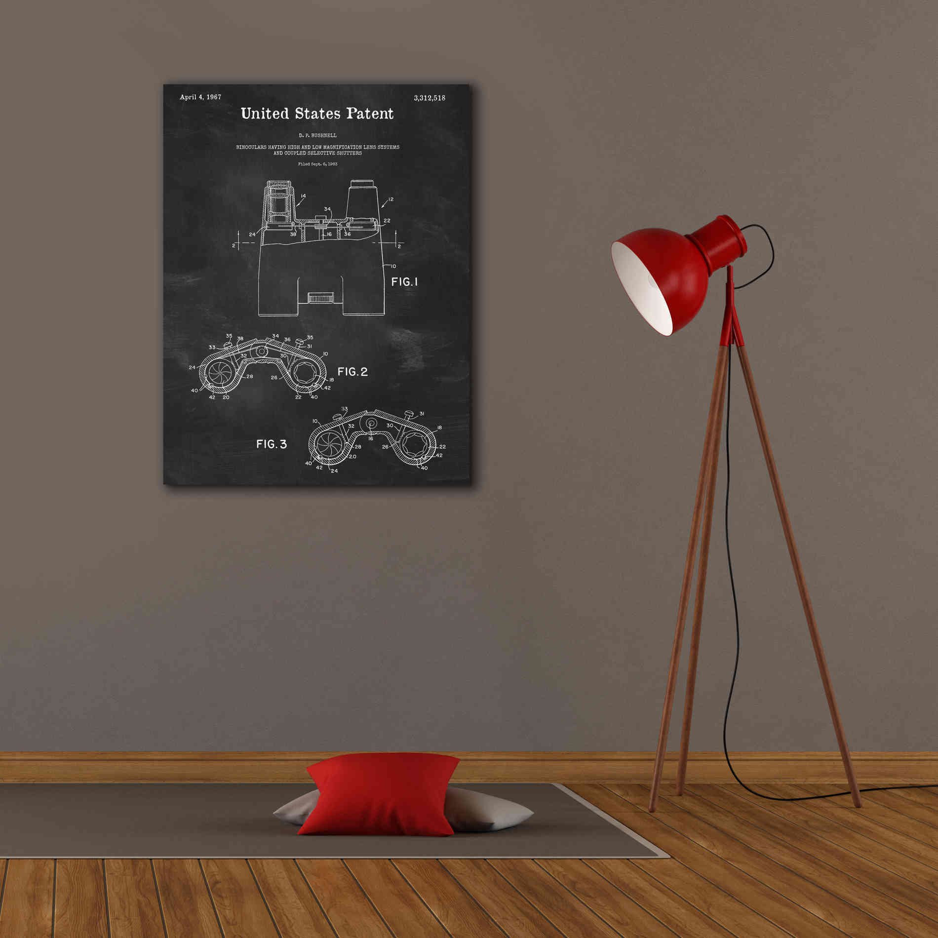 'Binoculars Blueprint Patent Chalkboard,' Canvas Wall Art,26 x 34