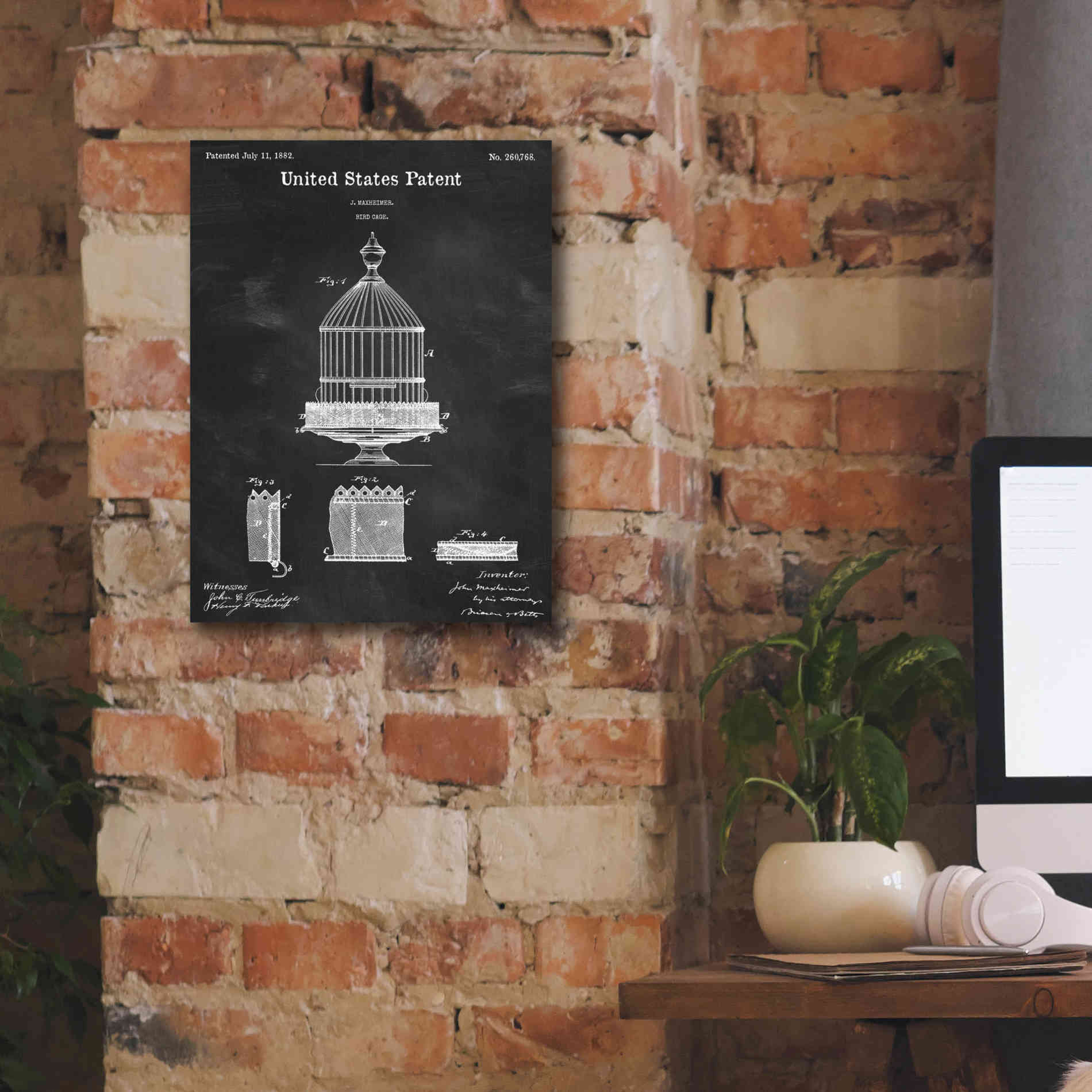 'Bird Cage Blueprint Patent Chalkboard,' Canvas Wall Art,12 x 16