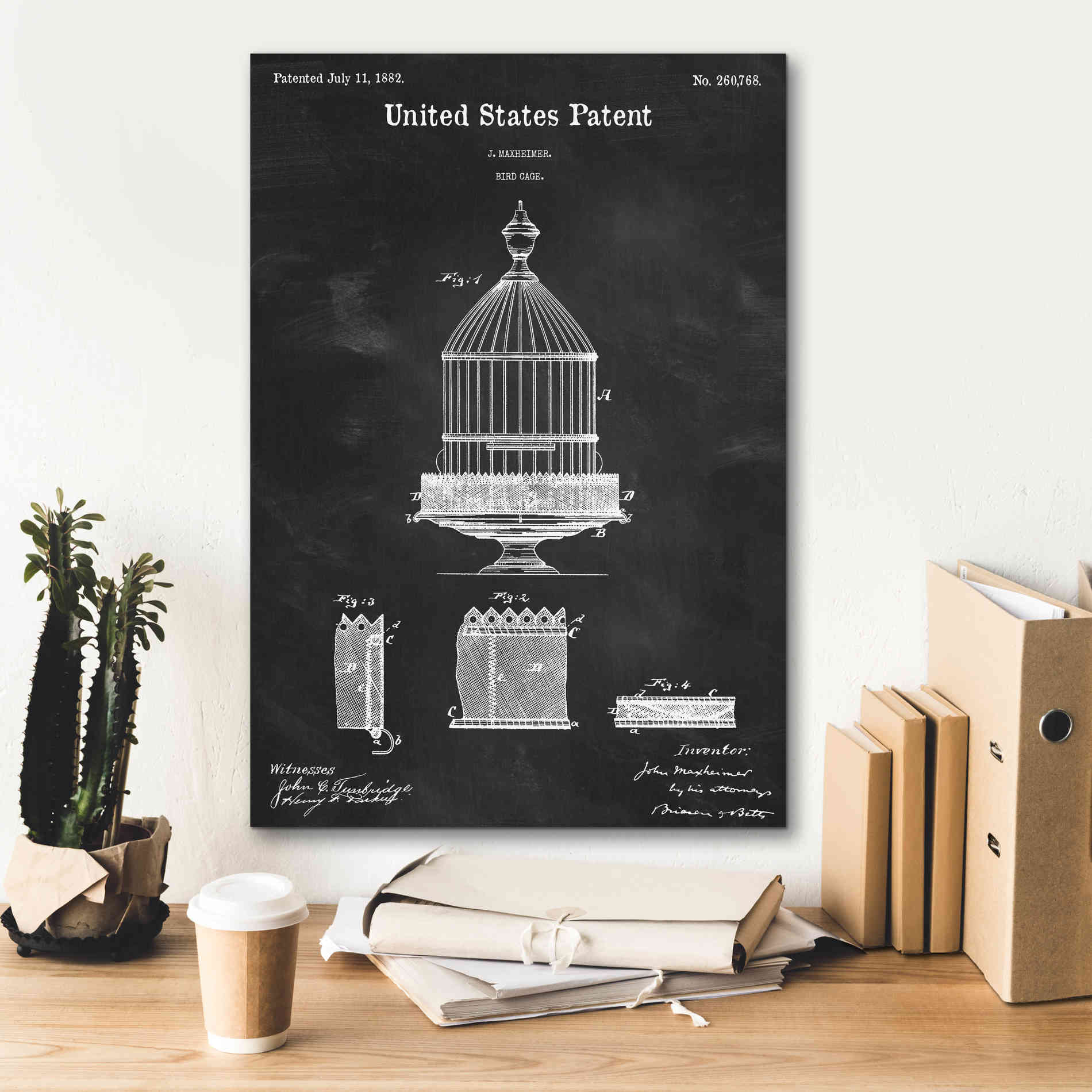 'Bird Cage Blueprint Patent Chalkboard,' Canvas Wall Art,18 x 26