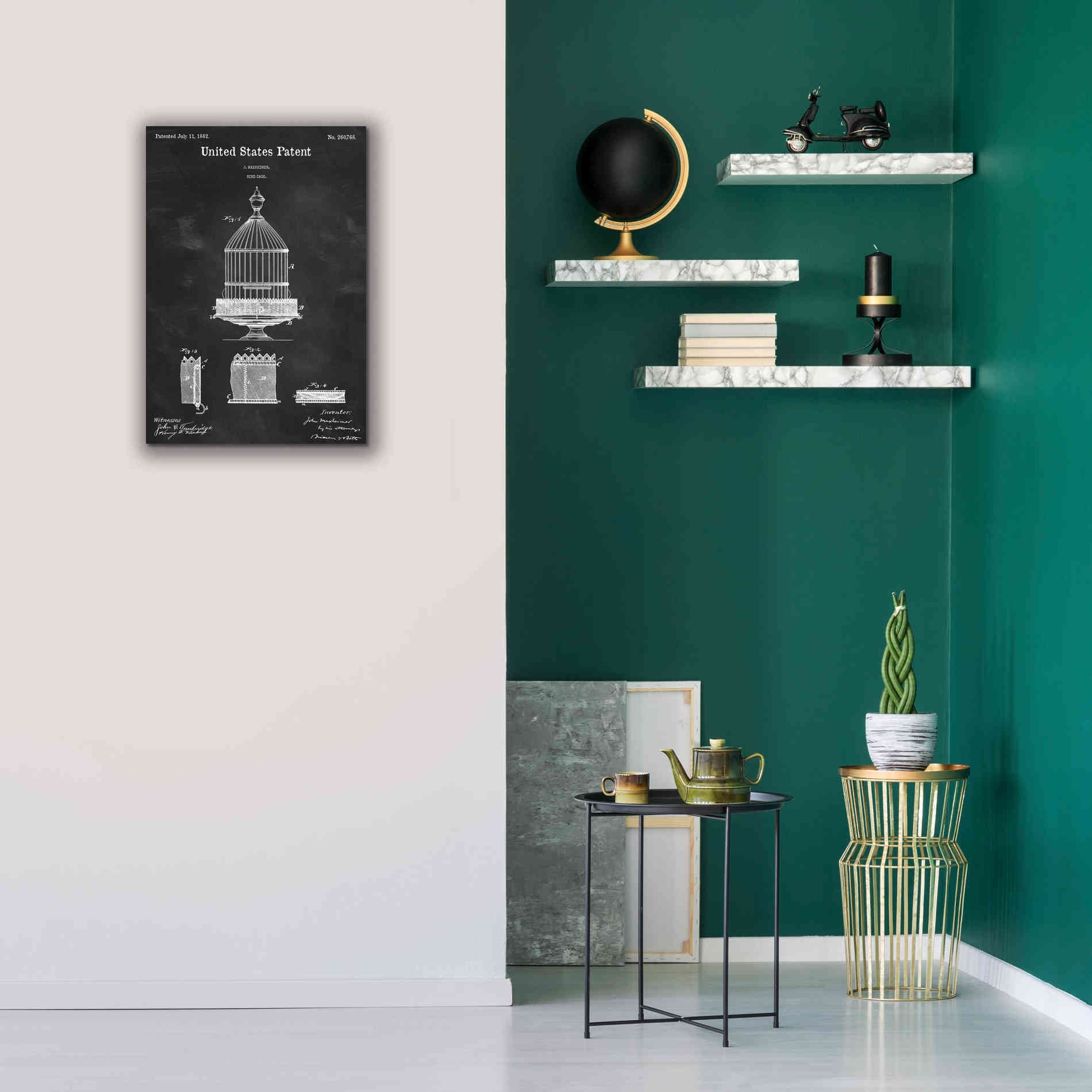 'Bird Cage Blueprint Patent Chalkboard,' Canvas Wall Art,18 x 26