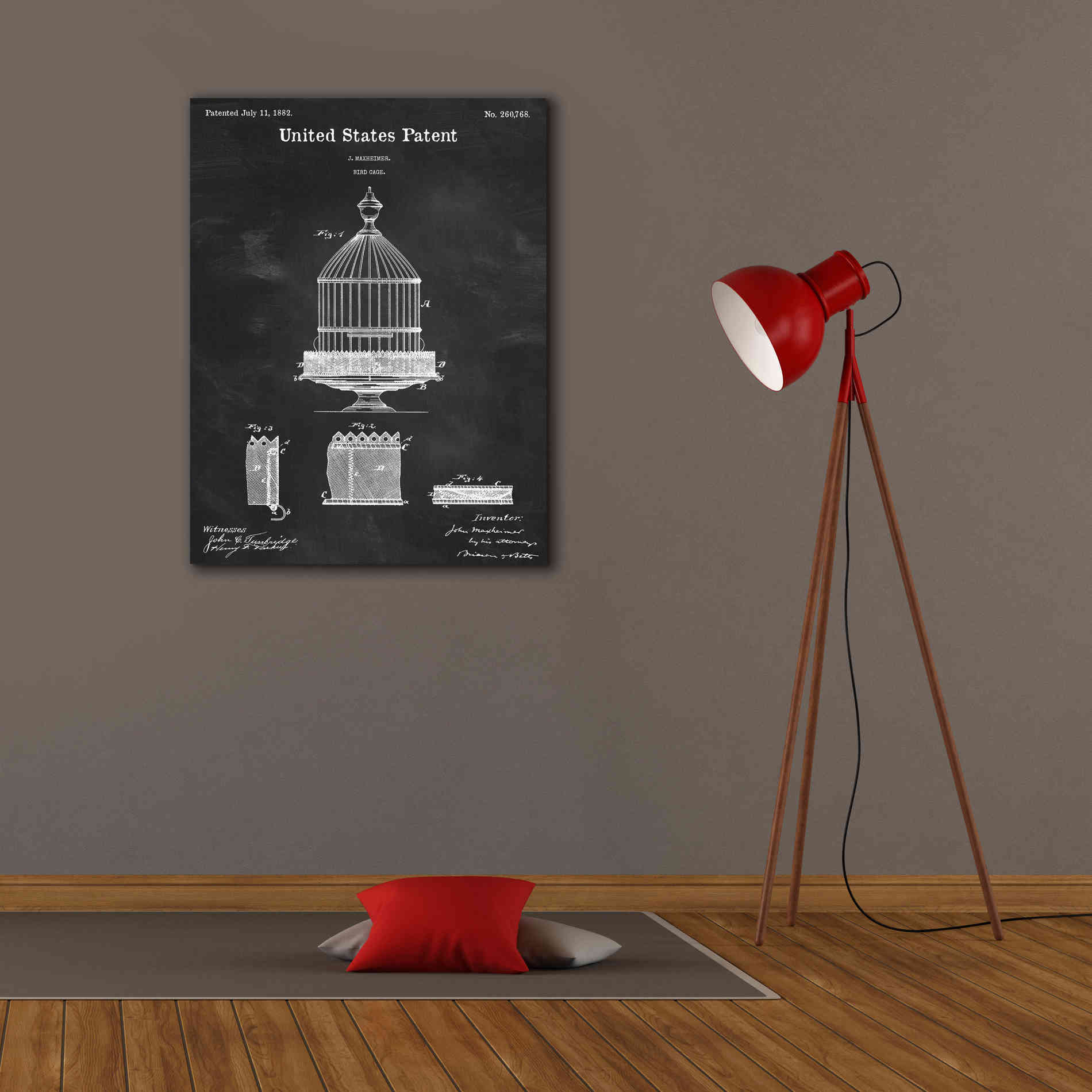 'Bird Cage Blueprint Patent Chalkboard,' Canvas Wall Art,26 x 34