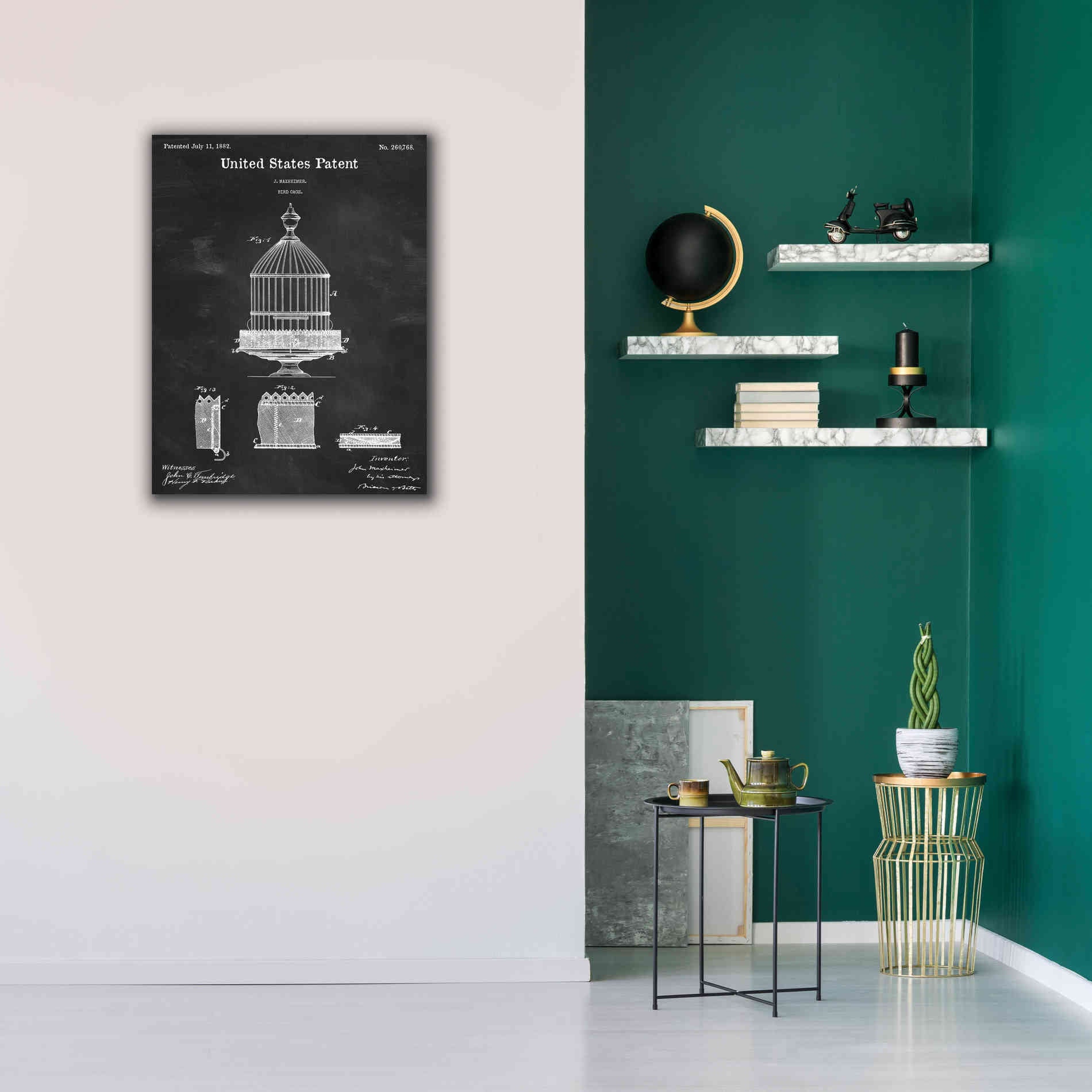 'Bird Cage Blueprint Patent Chalkboard,' Canvas Wall Art,26 x 34