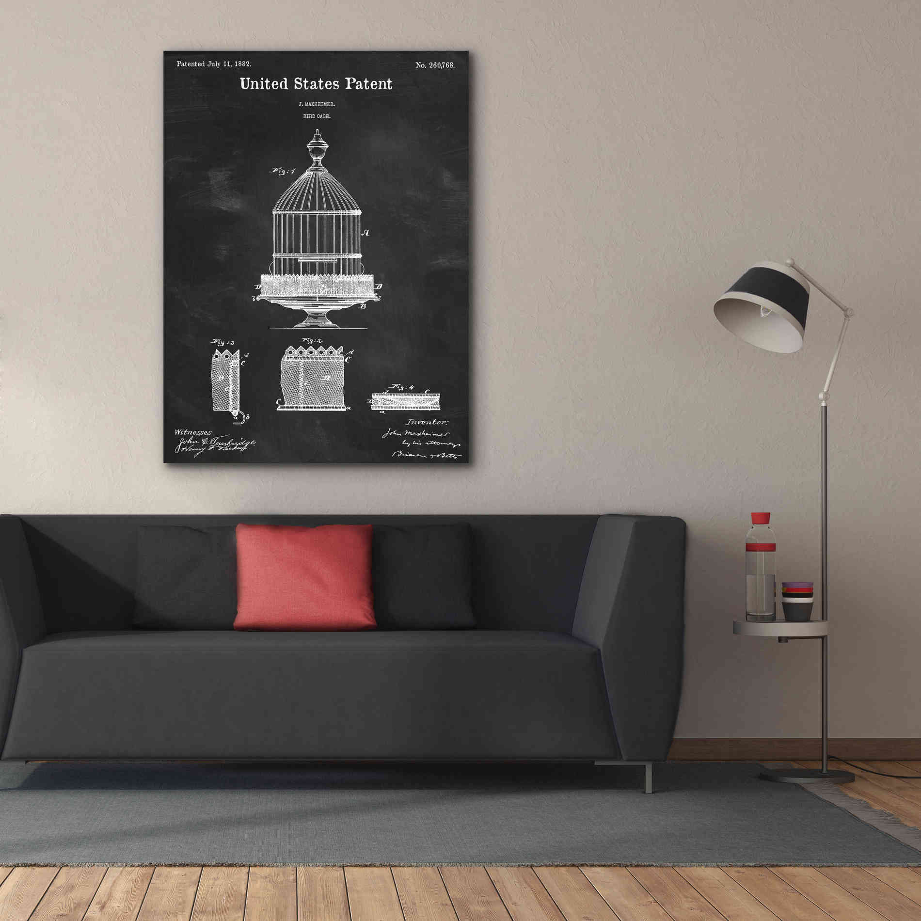 'Bird Cage Blueprint Patent Chalkboard,' Canvas Wall Art,40 x 54