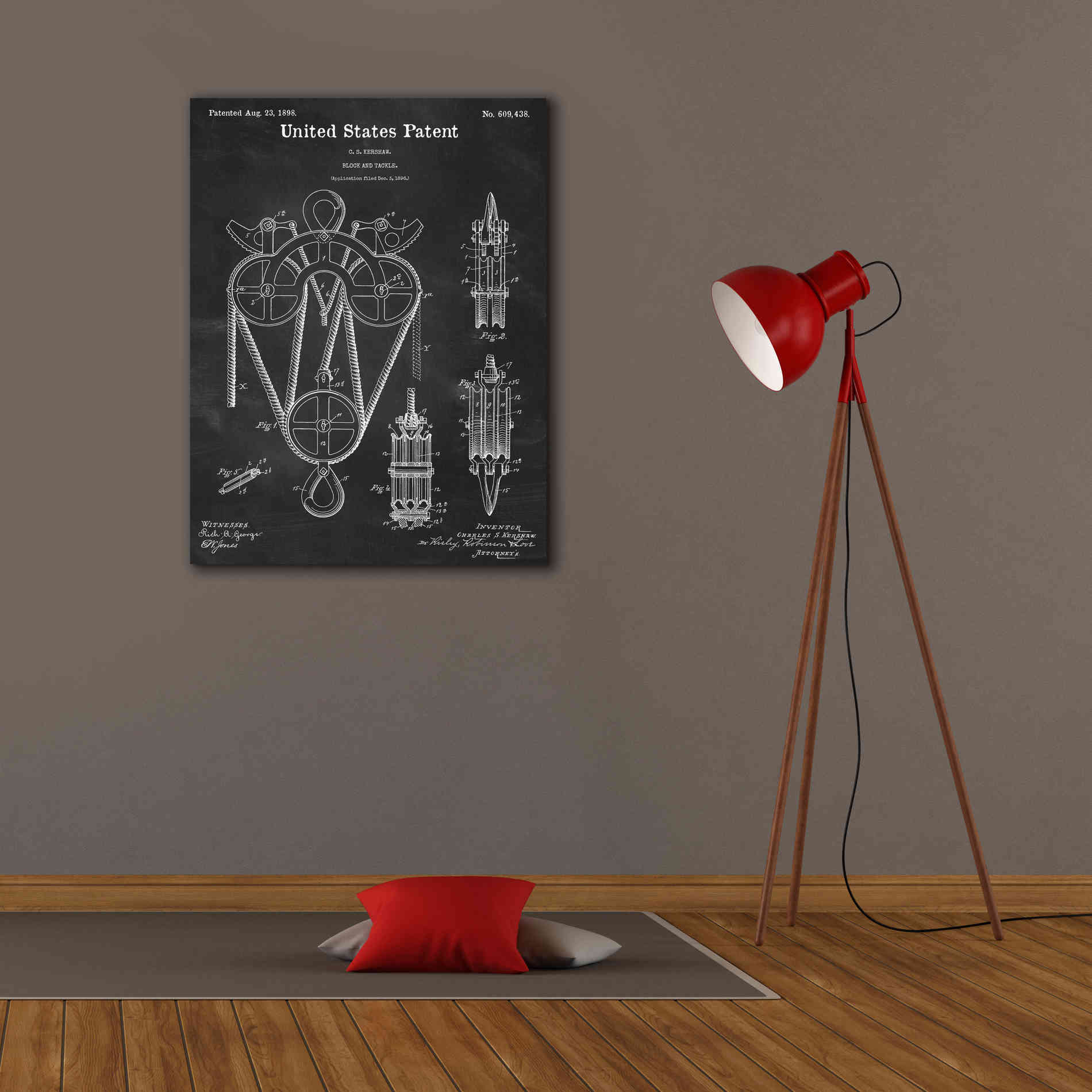 'Block and Tackle Blueprint Patent Chalkboard,' Canvas Wall Art,26 x 34