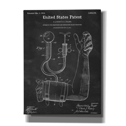 Image of 'Blood Pressure Pump Blueprint Patent Chalkboard,' Canvas Wall Art,12x16x1.1x0,18x26x1.1x0,26x34x1.74x0,40x54x1.74x0