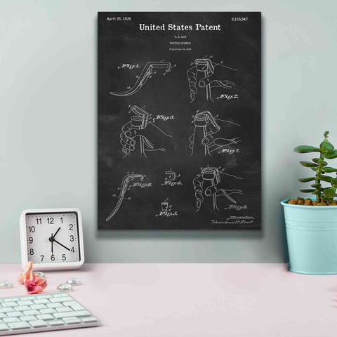Image of 'Bottle Opener Blueprint Patent Chalkboard,' Canvas Wall Art,12 x 16