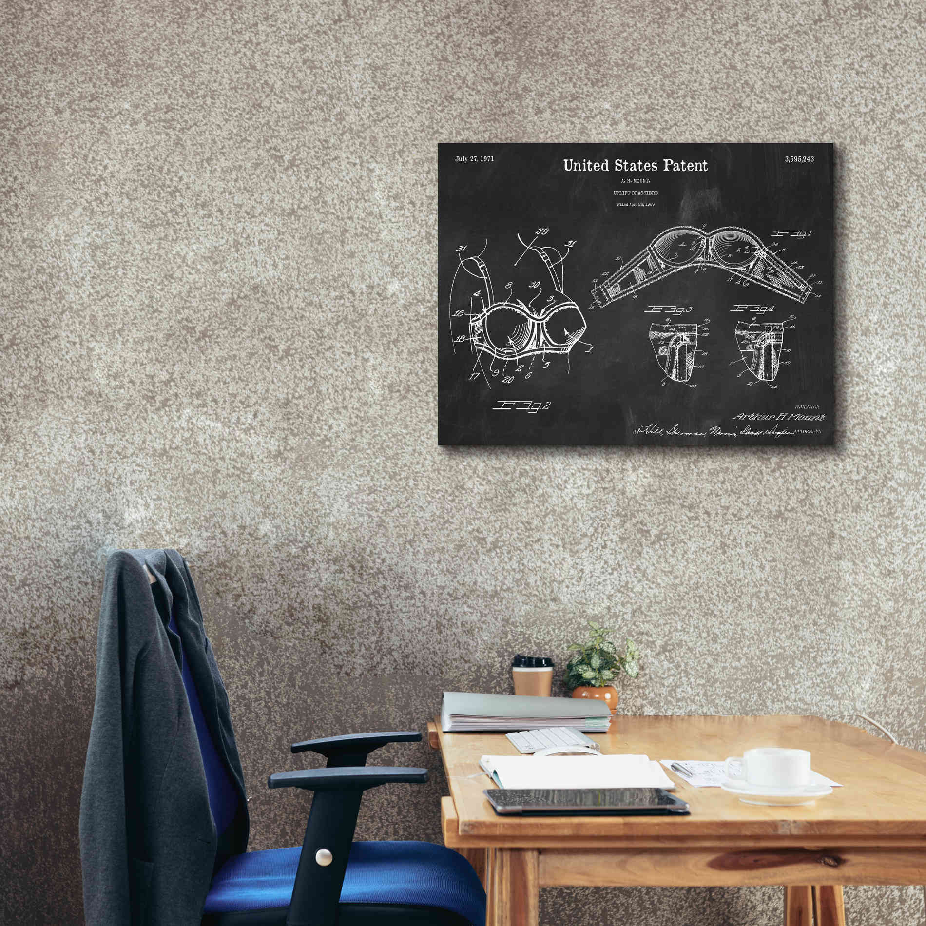 'Push-up Bra Blueprint Patent Chalkboard,' Canvas Wall Art,34 x 26