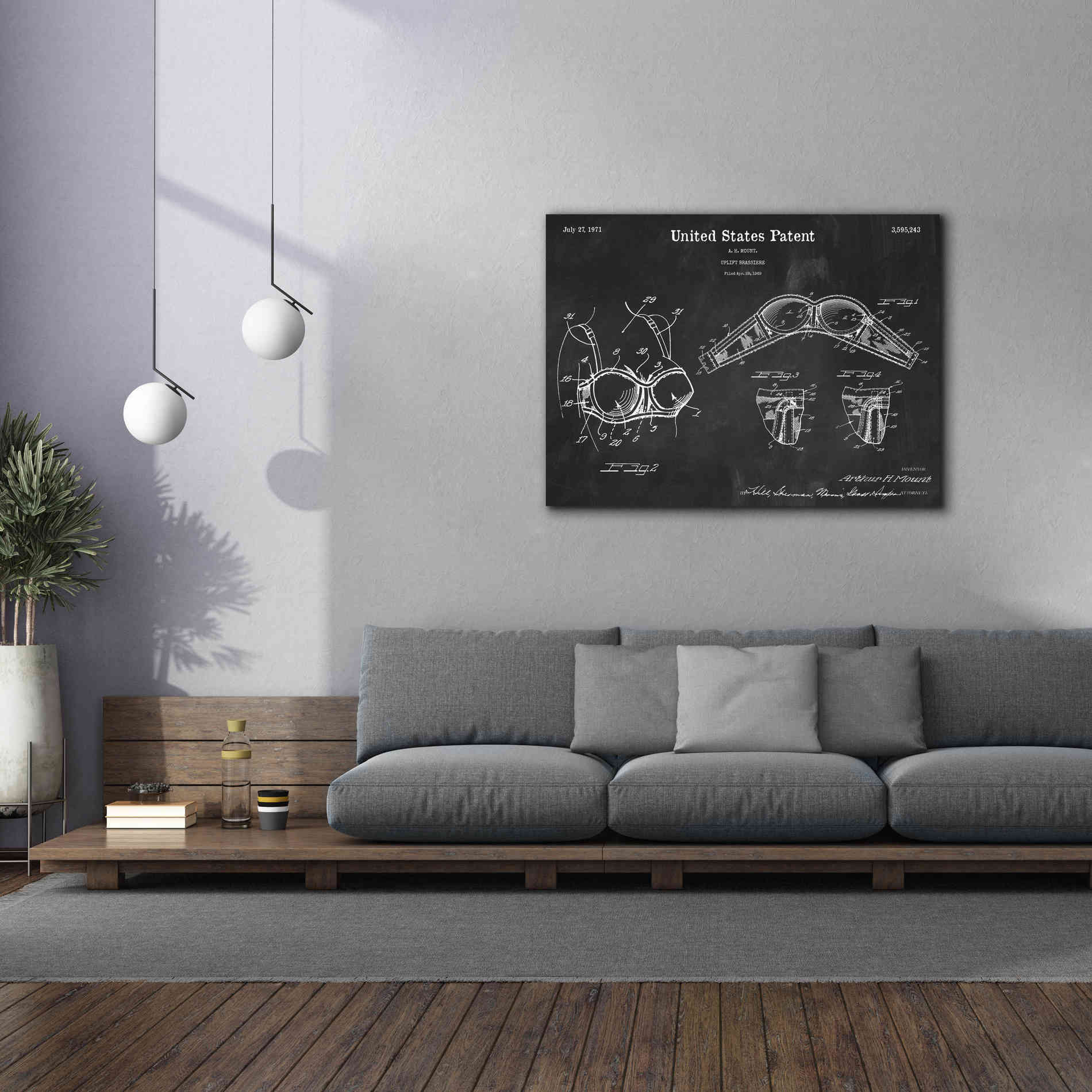 'Push-up Bra Blueprint Patent Chalkboard,' Canvas Wall Art,54 x 40