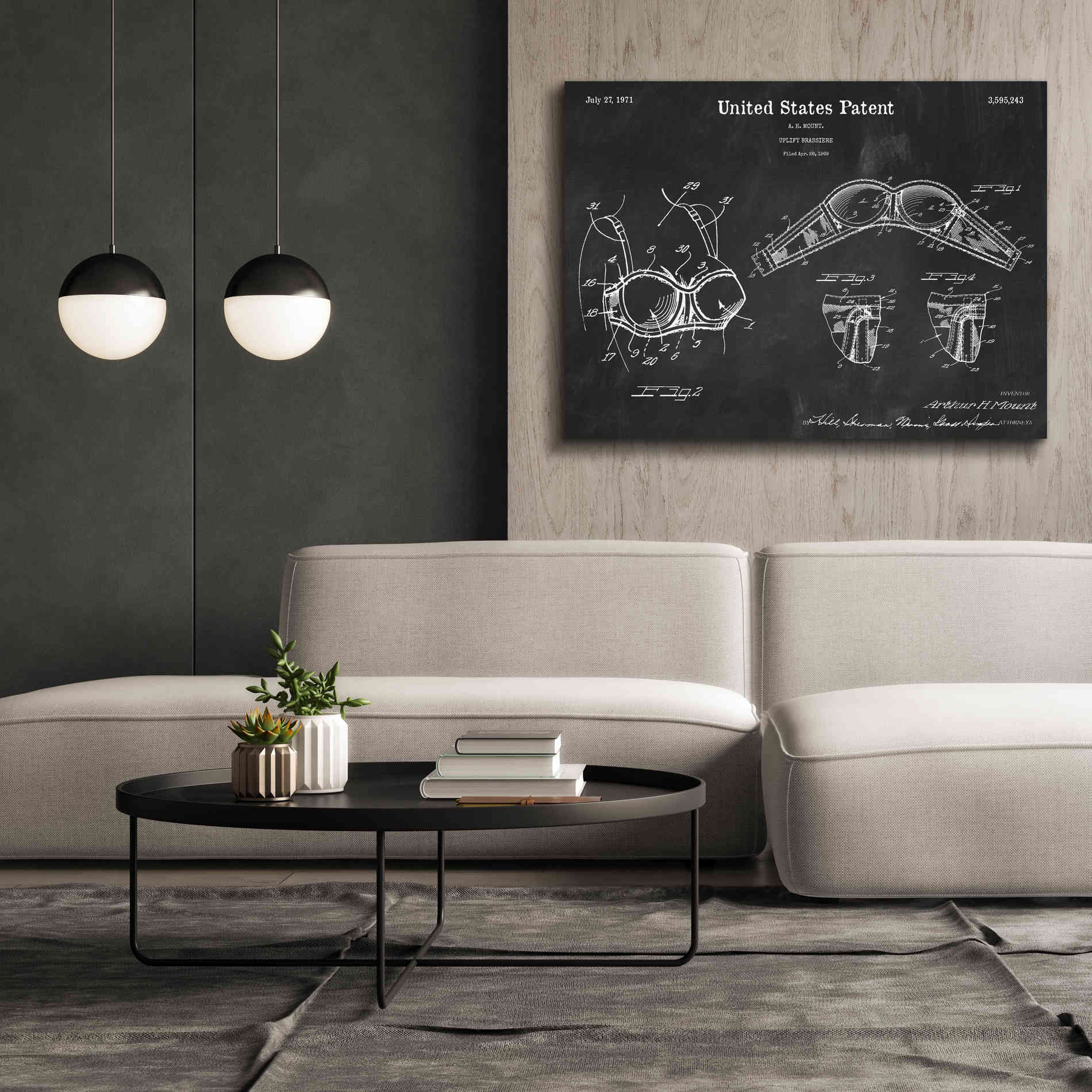'Push-up Bra Blueprint Patent Chalkboard,' Canvas Wall Art,54 x 40